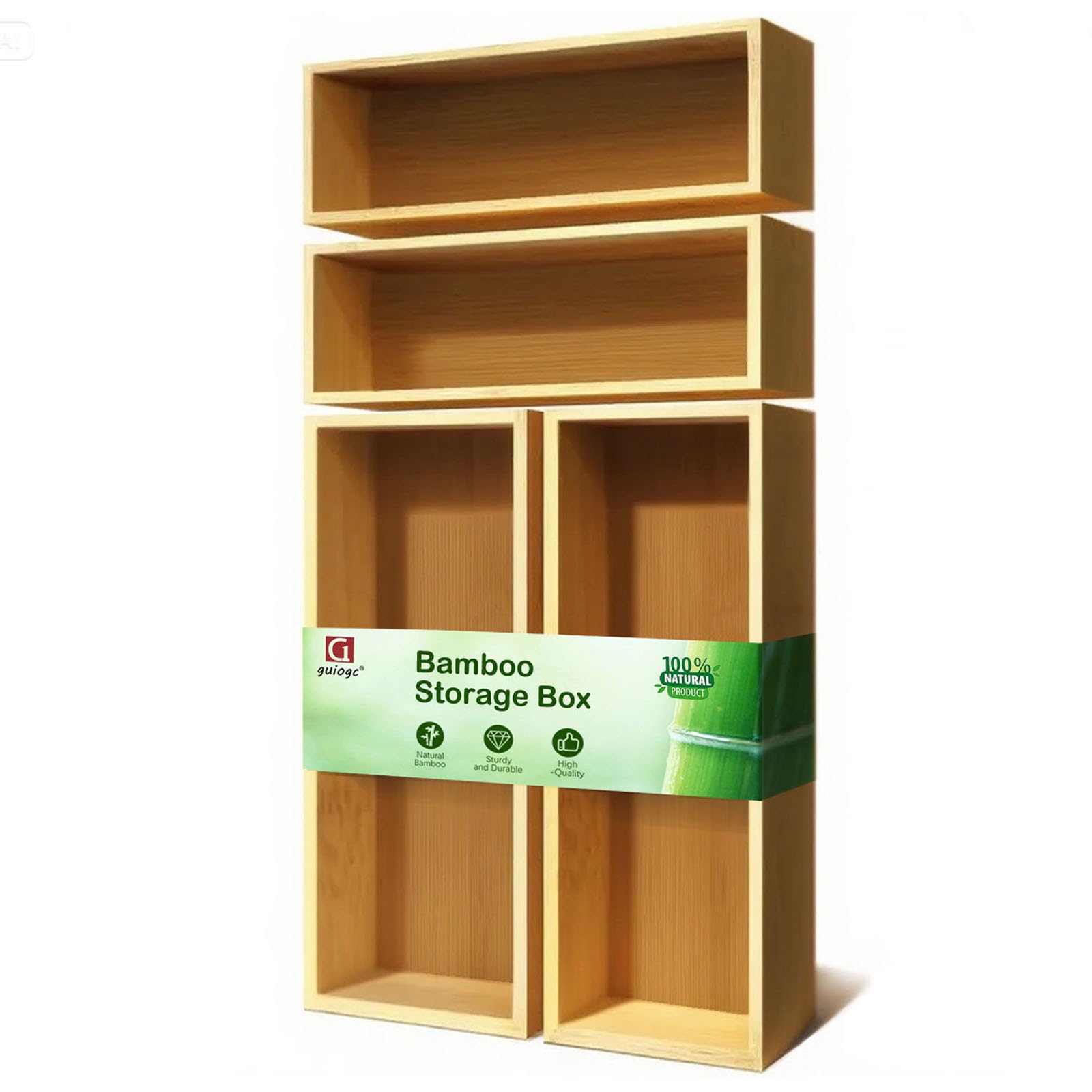 guiogc Multisize bamboo drawer silverware Organizer, Utensil Tray for Kitchen (L:11.8x4.92x1.9, S:9.85x3.55x1.8 Set of 4)