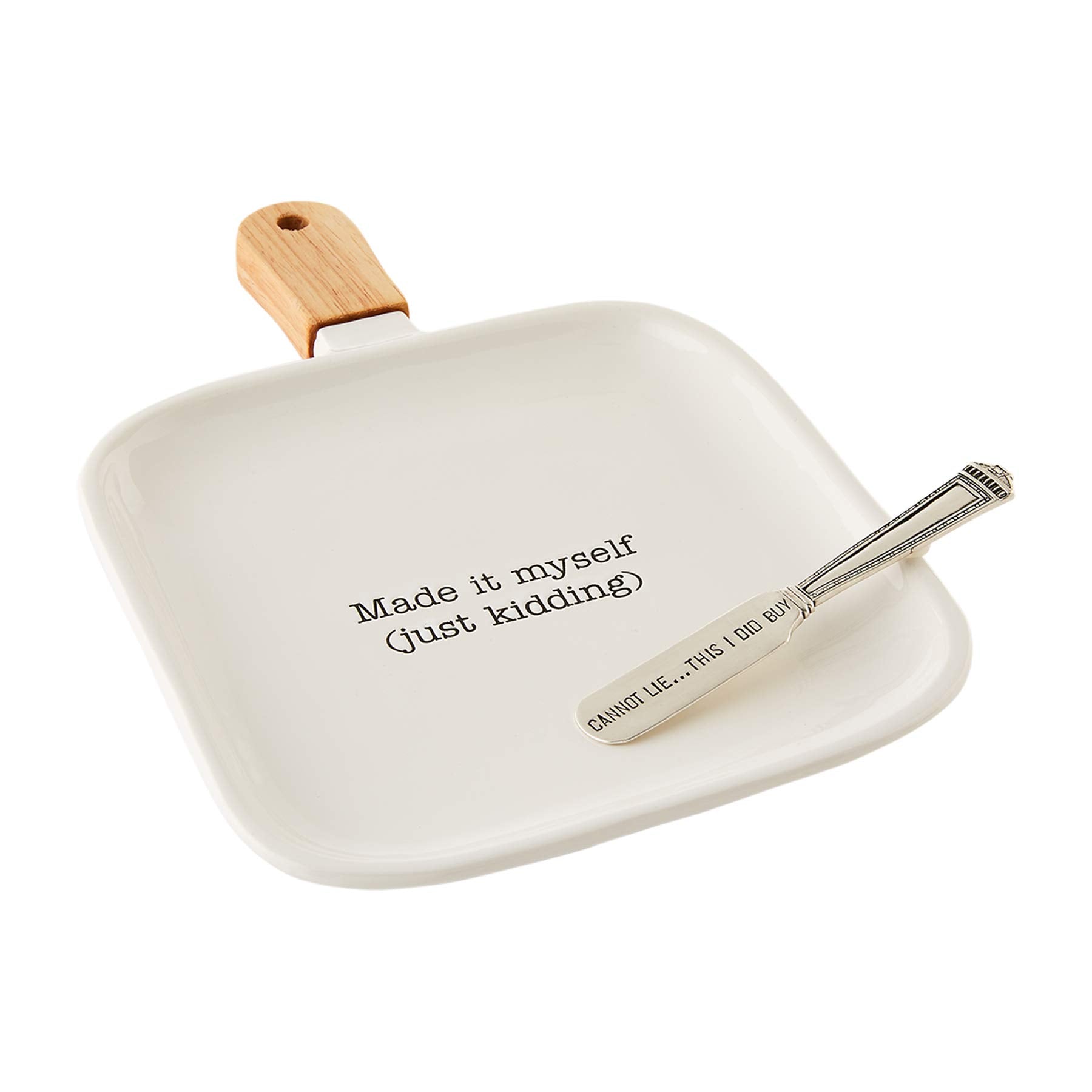 Mud Pie Homemade Cheese Set, Server 11'' X 8'' | Spreader 5 1/2'', White