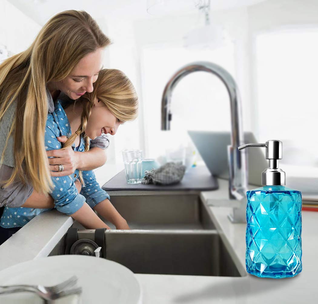 Jasai Diamond Design Soap Dispenser With 304 Rust Proof Stainless Steel Soap Pump, 12 Ounce Kitchen Soap Dispenser For Bathroom,