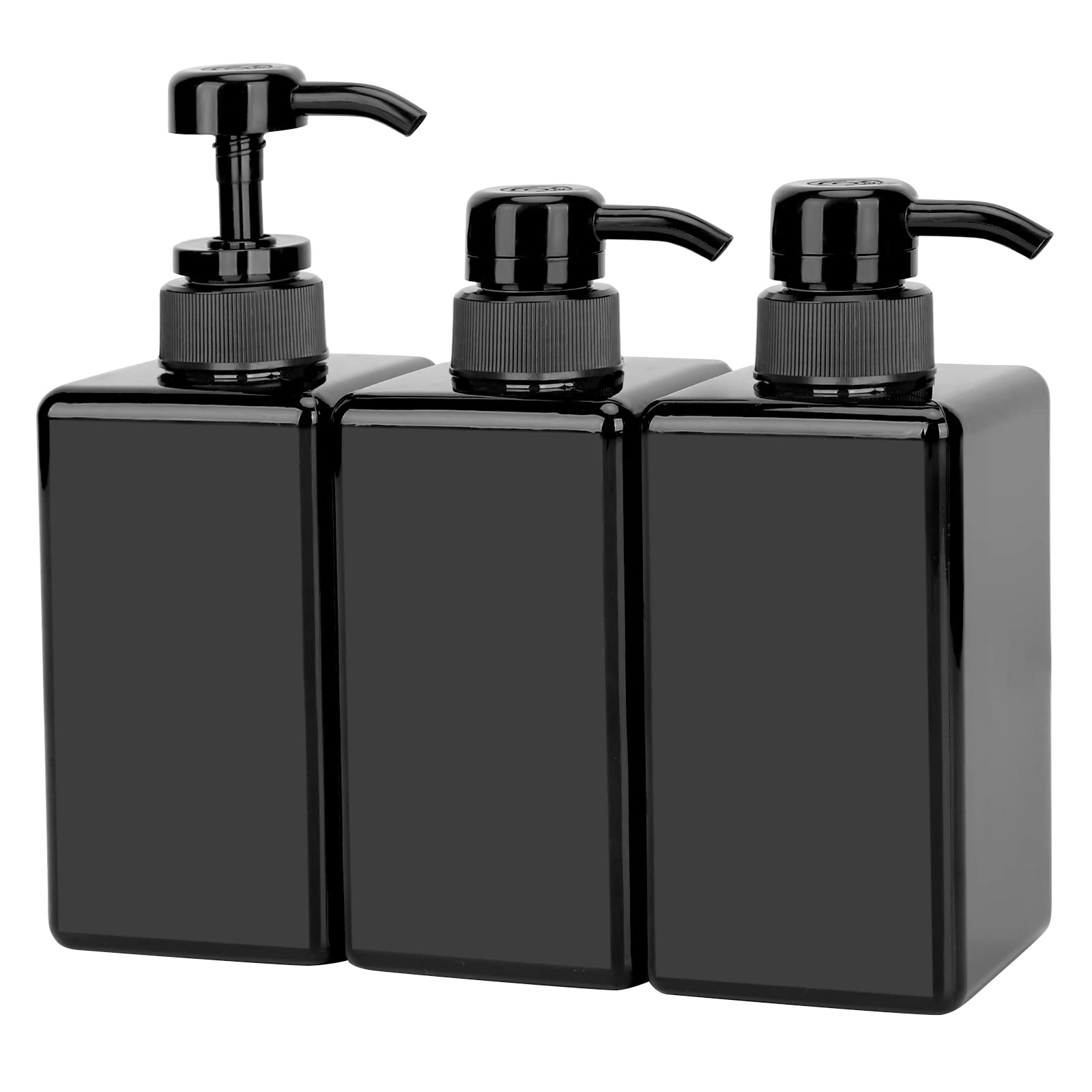 Suream Plastic Shampoo Bottles With Pump 15Oz/450Ml, Black Bathroom Shampoo And Conditioner Dispenser, Refillable Reusable Empty
