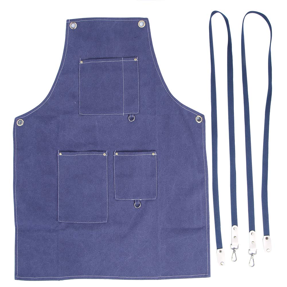 Qanyegn Ing Apron, Waterproof Canvas Canvas Blue Apron, Thickened And, For Kitchen, Art And Be, Blue, 13.8Oz