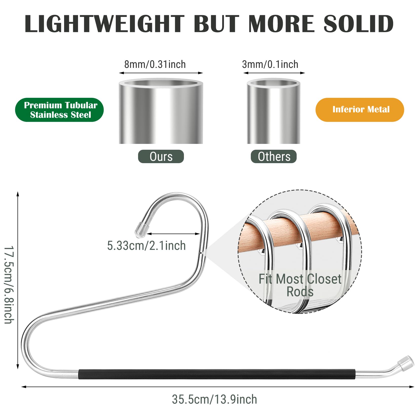 Doiown Open Ended Pants Jean Hangers - Stainless Steel Jeans Hangers 10 Pack 8 Mm Thick, Versatile Non-Slip Hangers For Heavy Pa