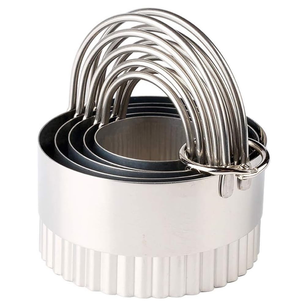 Stainless Steel Biscuit Cutters Set For Baking (5 Pieces) | Fluted Round Cookie Cutters With Handle | Professional Baking Dough