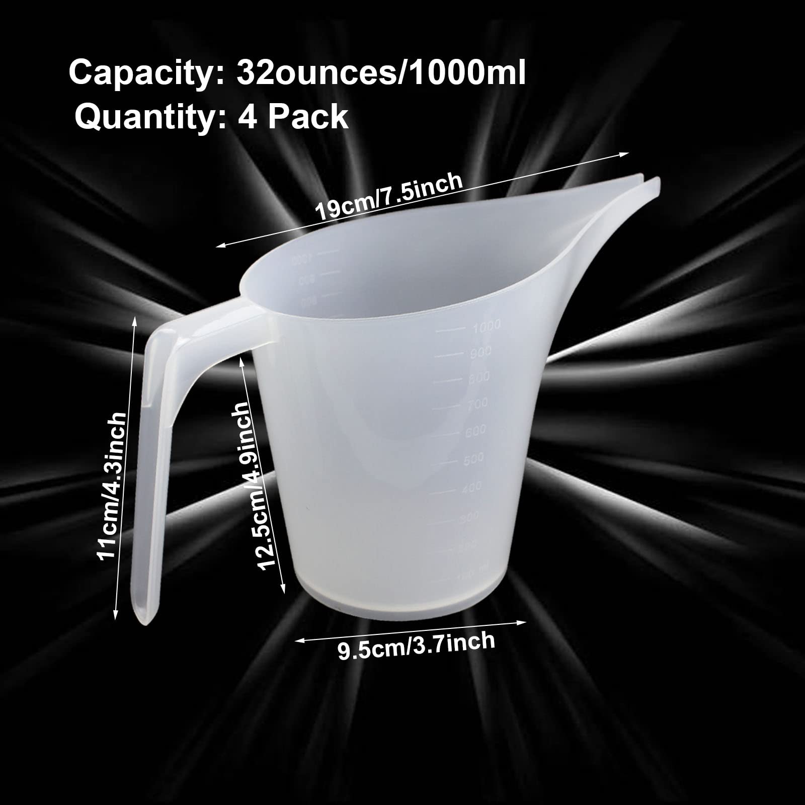 4 Pieces Plastic Funnel Pitcher 1000Ml Capacity Measuring Cups With Long Spouts And Clear Scales For Canning Watering Plants