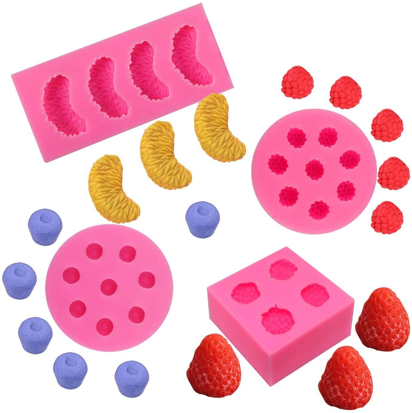 4 Pieces Fruit Shaped Silicone Fondant Molds Strawberry Orange Raspberry Blueberry Fondant Molds Chocolate Candy Molds For Cake
