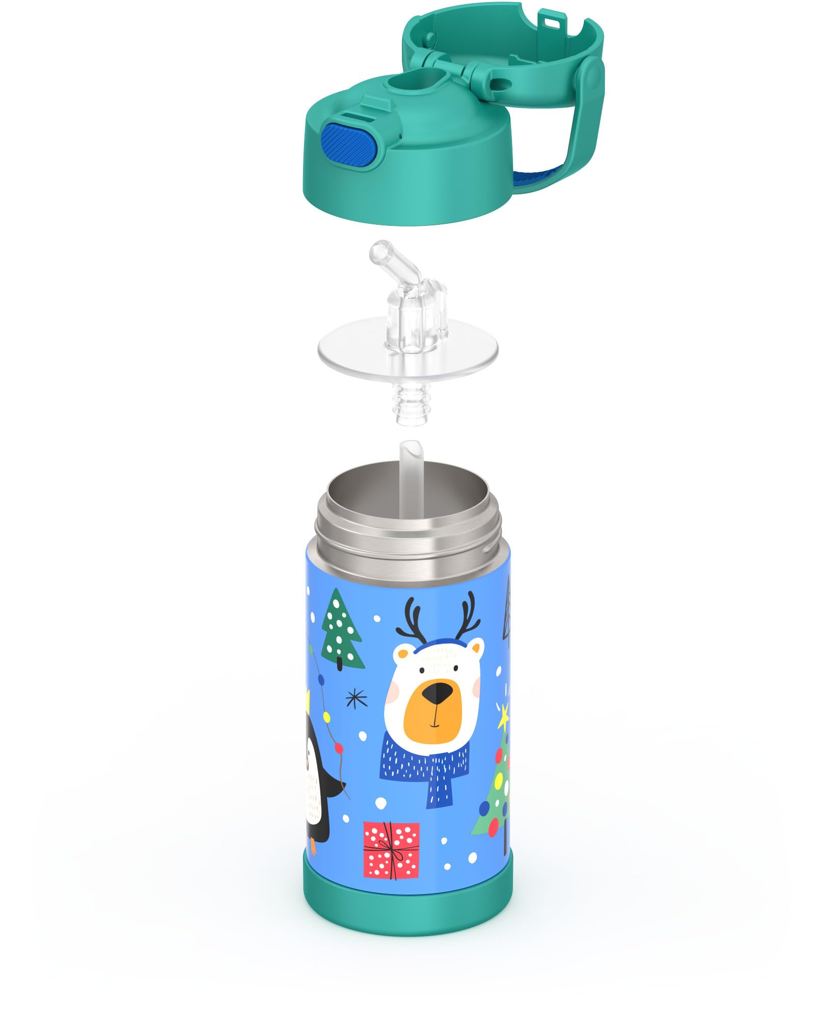 THERMOS FUNTAINER Water Bottle with Straw - 12 Ounce - Kids Stainless Steel Vacuum Insulated Water Bottle with Lid, Penguin