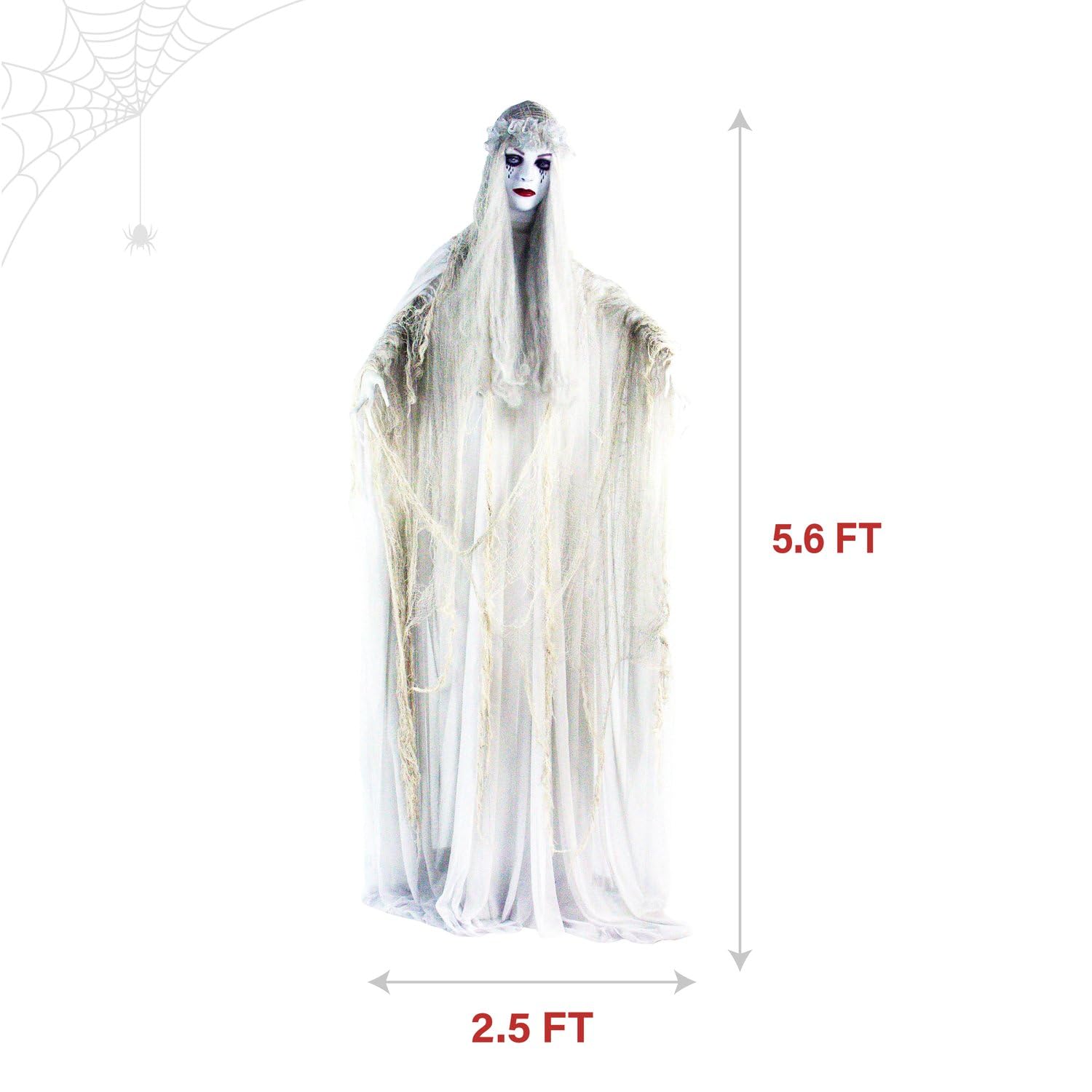 Haunted Hill Farm Life-Size 5.7-Ft Scary Ghost Bride, Halloween Animatronic with Touch Activated Lights and Sound, Battery Opera