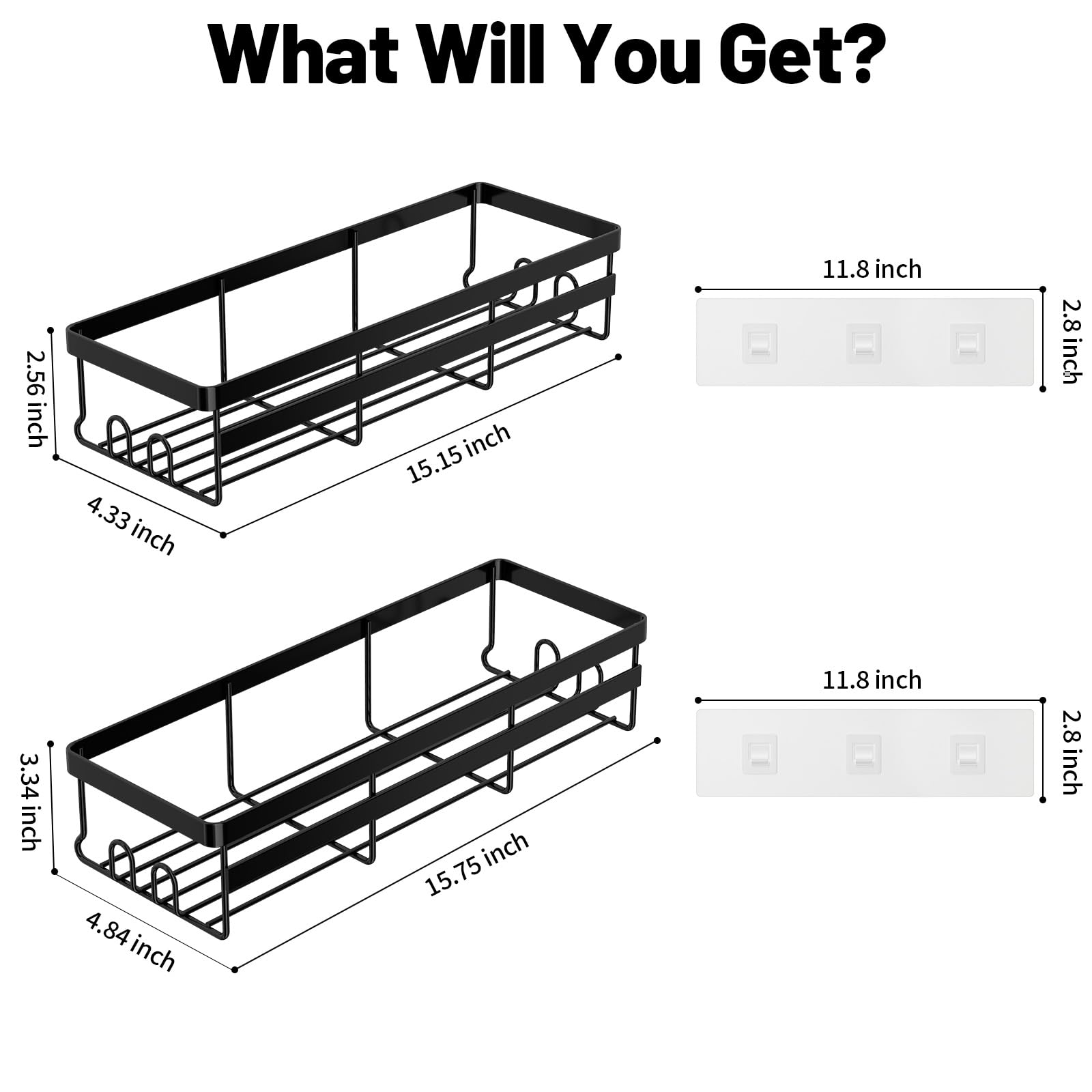 Wowbox Shower Caddies 2 Pack - Adhesive Hanging Shower Shelf - Bathroom & Kitchen Organizers And Storage, No Drilling Stainless