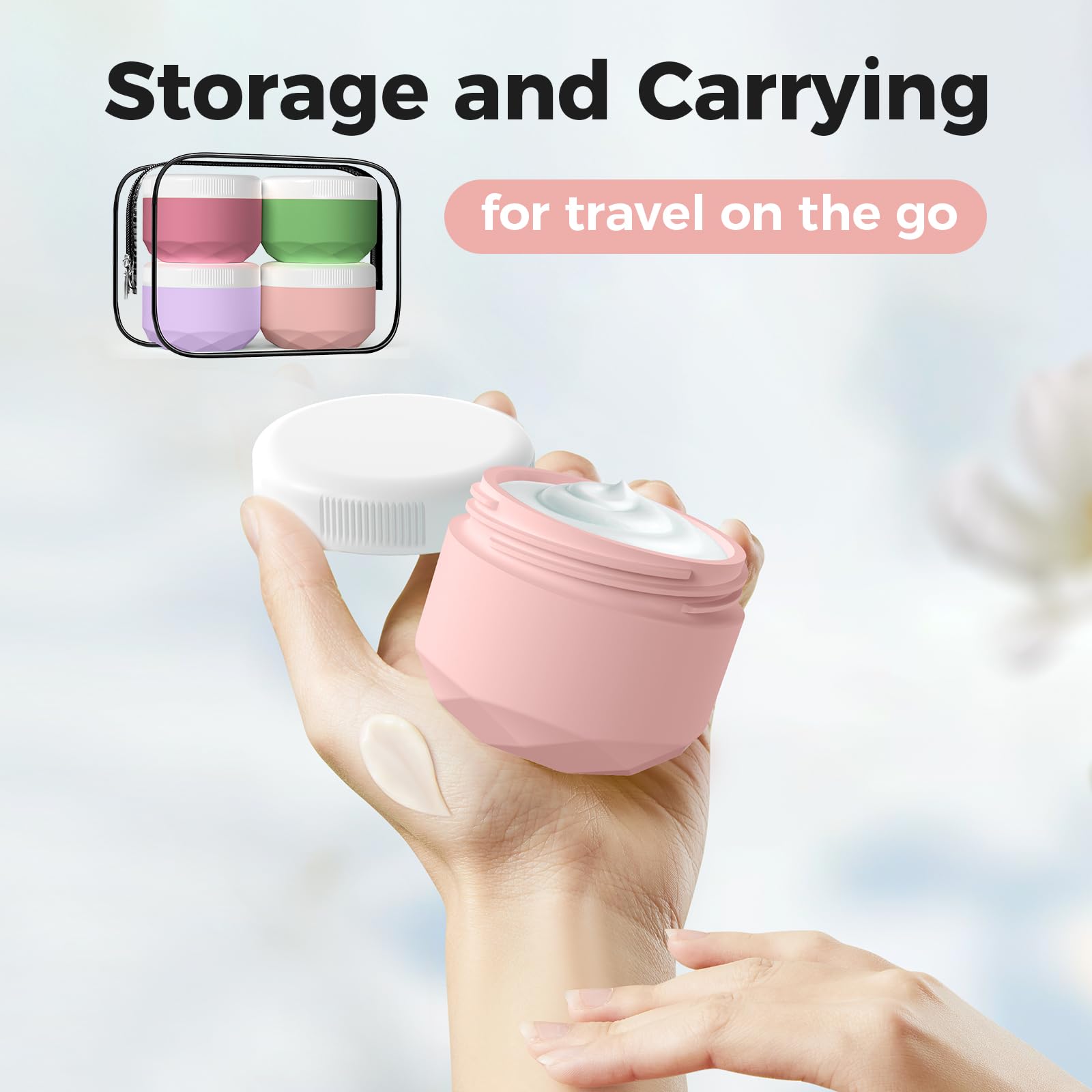 Travel Containers For Toiletries, Silicone Cream Jars Tsa Approved 2.5Oz Travel Size Containers With Toiletry Bag, Wide Mouth Le