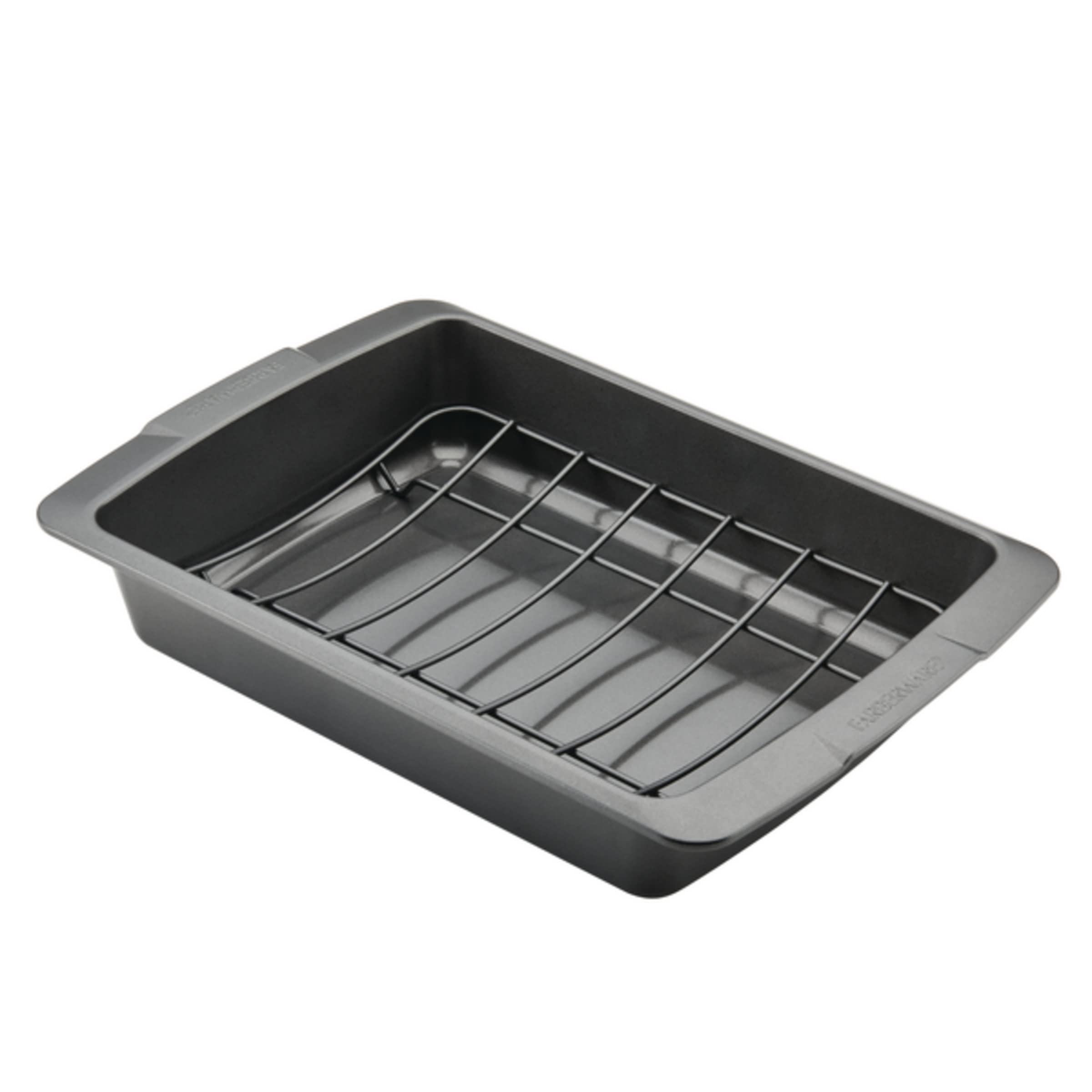 Farberware Bakeware Nonstick Roasting Pan/Roaster With U-Rack, 14.75 Inch X 10.75 Inch - Gray