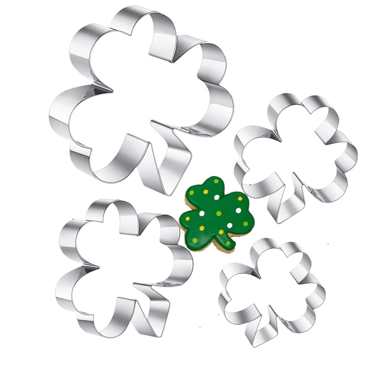 Clover Cookie Cutter Set, 4-Piece St. Patrick'S Day Shamrock Cookie Cutter Set, Metal Irish Holiday Party Supplies 4'', 3.2'', 1