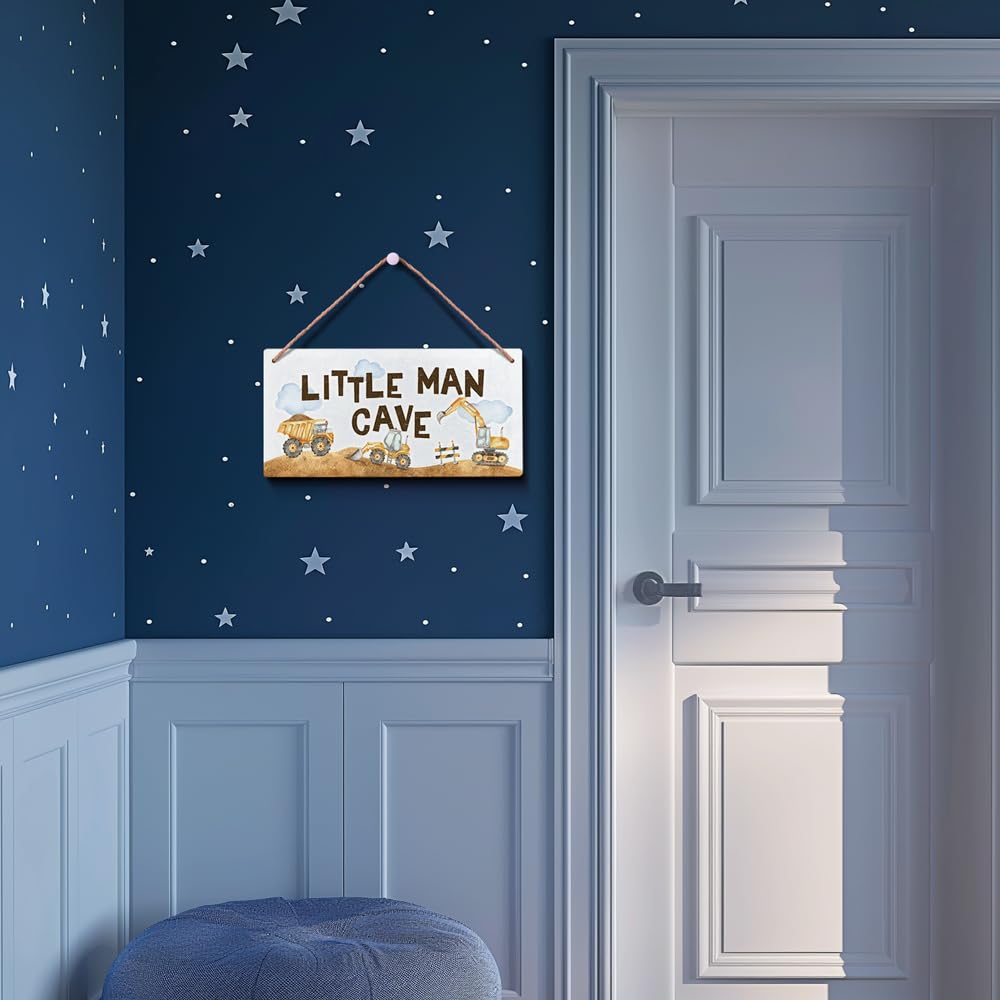 YZEXEZY Construction Boy Room Decor-Little Man Cave Sign 6x12 Construction Wall Decor Hanging Plaque for Toddler Room,Kids Bedro