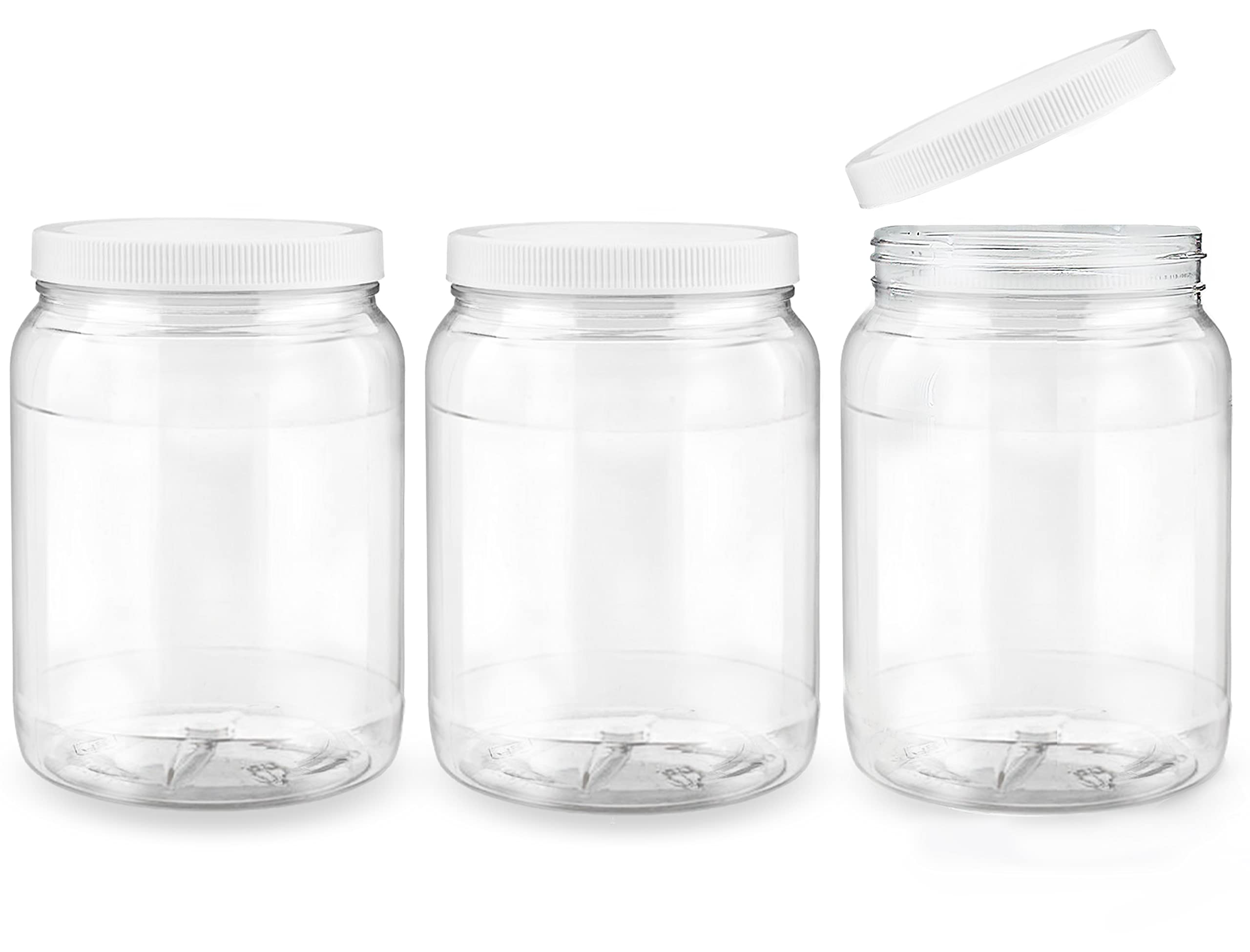 Ljdeals 1/2 Gallon 64 Oz Clear Plastic Jars With Lids, Large Jars, Wide Mouth Storage Containers, Pack Of 3, Bpa Free, Food Safe