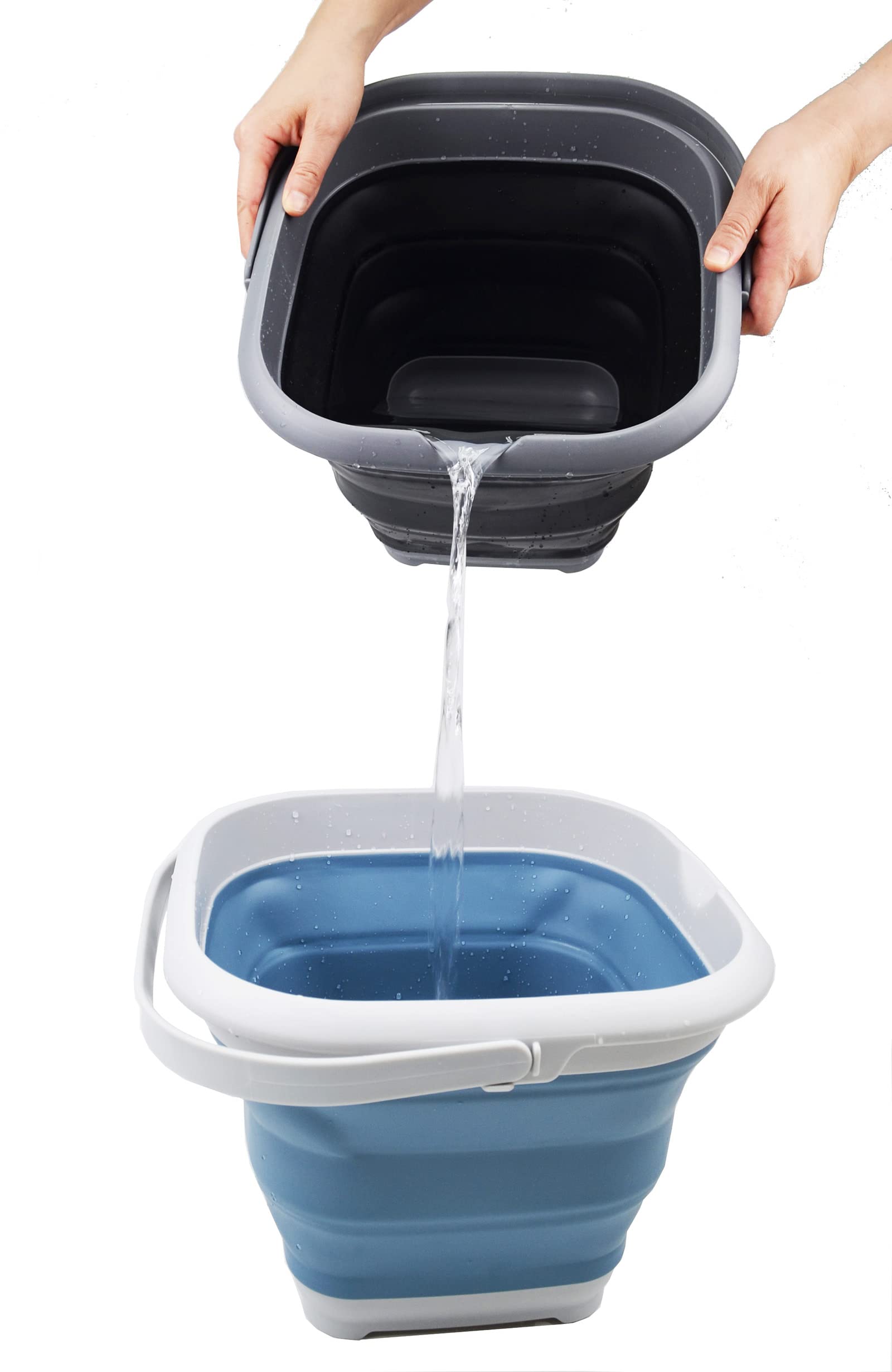 Sammart 8.5L (2.2 Gallon) Collapsible Square Handy Bucket With Lid/Foldable Squarewater Pail With Lid/Portable Tub With Handle A