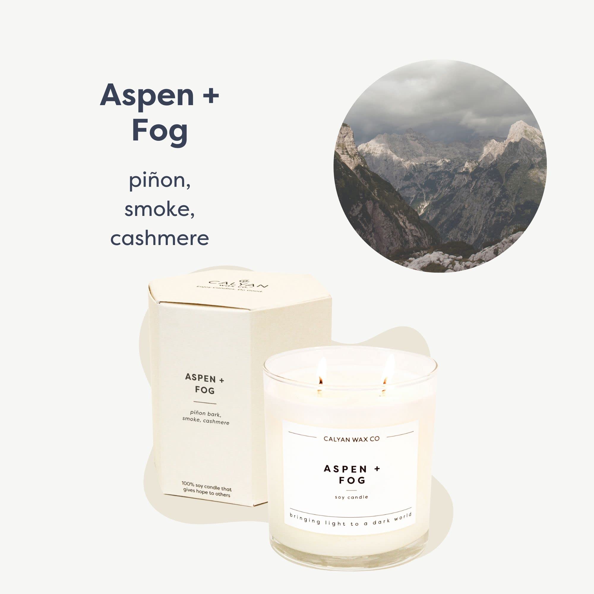 Calyan Wax Scented Candle, Aspen & Fog Candle for The Home Scented with Pine & Cedarwood, Soy Wax Aromatherapy Candle in Glass J