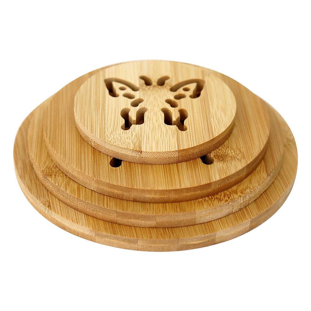 Alfeel 4 Piece Bamboo Trivet - Home Kitchen Multifunction Bamboo Heat Resistant Pads Trivet, Round Multi-Size Placemat Coaster F