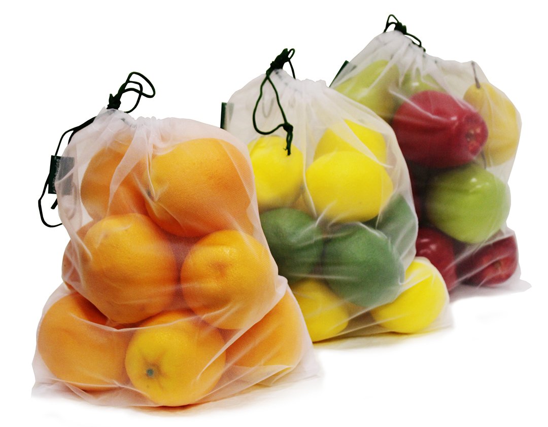 Earthwise Reusable Mesh Produce Bags - Set of 9, Lightweight Transparent, Small, Strong See-Through for Fruits & Veggies