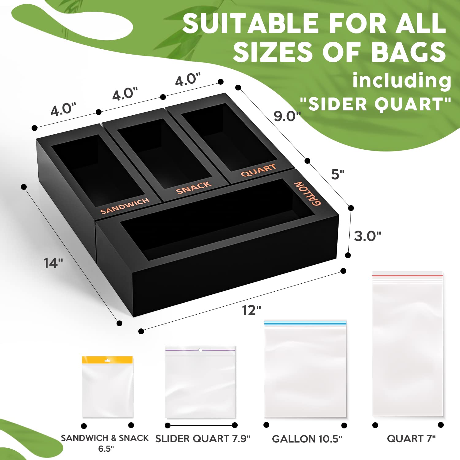 Dalshabet Bamboo Storage Bag Organizer For Kitchen Drawer, 4 Separate Food Storage Bag Organizer, 12X14 Baggie Organizer Dispens