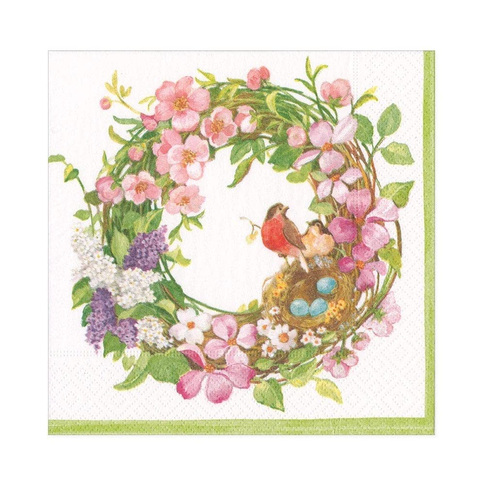 Caspari Spring Wreath Paper Luncheon Napkins, Two Packs Of 20
