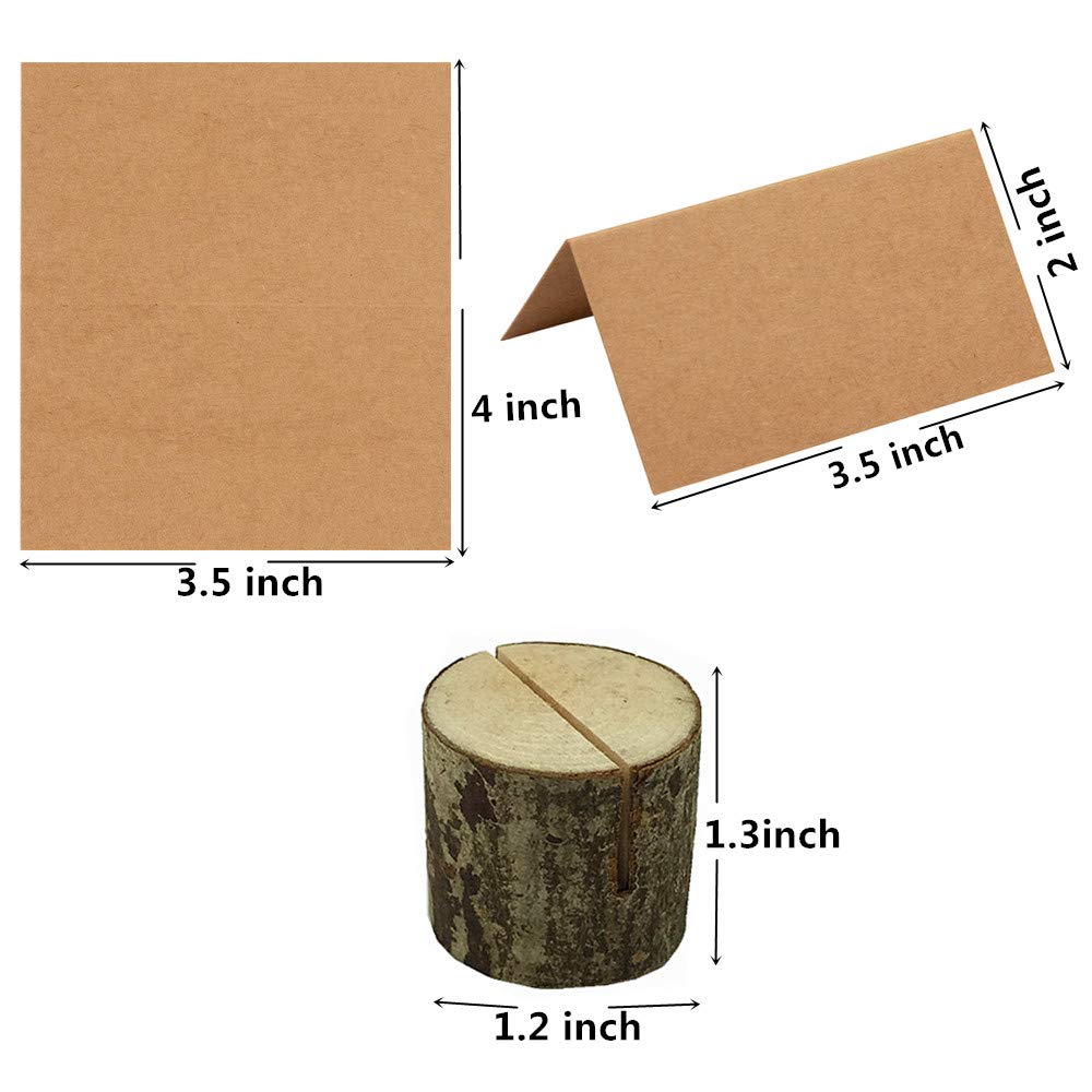 20Pcs Rustic Wood Table Numbers Holder And 30Pcs Kraft Table Place Cards Wood Place Card Holder Party Wedding Table Name Card Ho