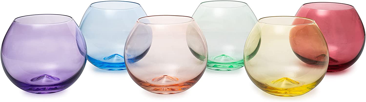 Vibes Colored Wine Glass Set, Large 12oz (Stemless Bubble)