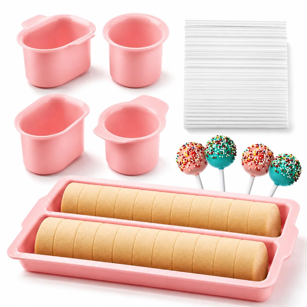 CIRQATNEMO Round Cake Pop Mold Set, Cakesicle Mold with 9in Tray and 100 Sticks, Cakesicle Cutter Kit for Home Baking, Birthday 
