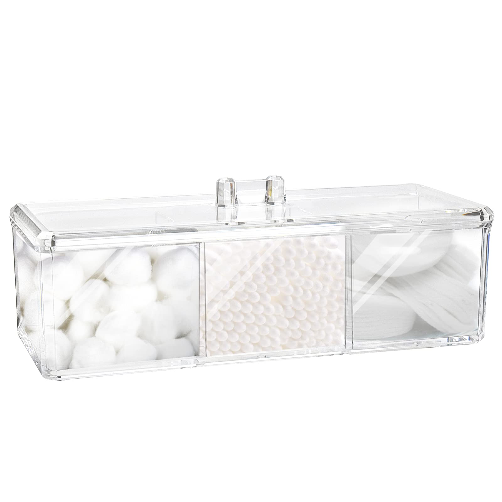 Square Qtip Holder Dispenser, 3 Compartments Cotton Ball Holder, Bathroom Canisters For Cotton Swab, Ball, Cotton Pad Organizer,