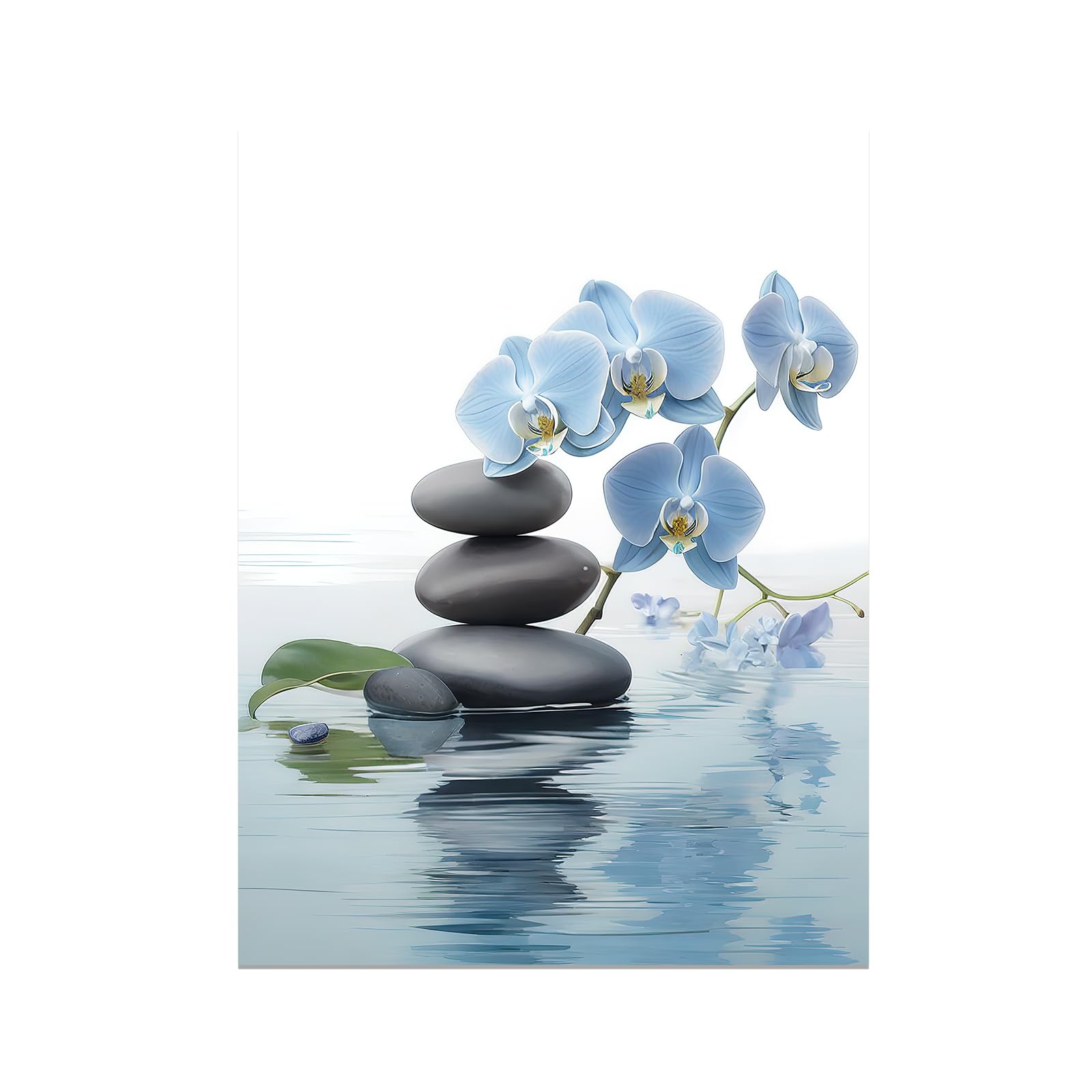Ccwacpp Zen Wall Art Spa Stone And Elegant Blue Orchid Flower On The Water Picture Canvas Prints Artwork Relax Zen Spa Meditatio