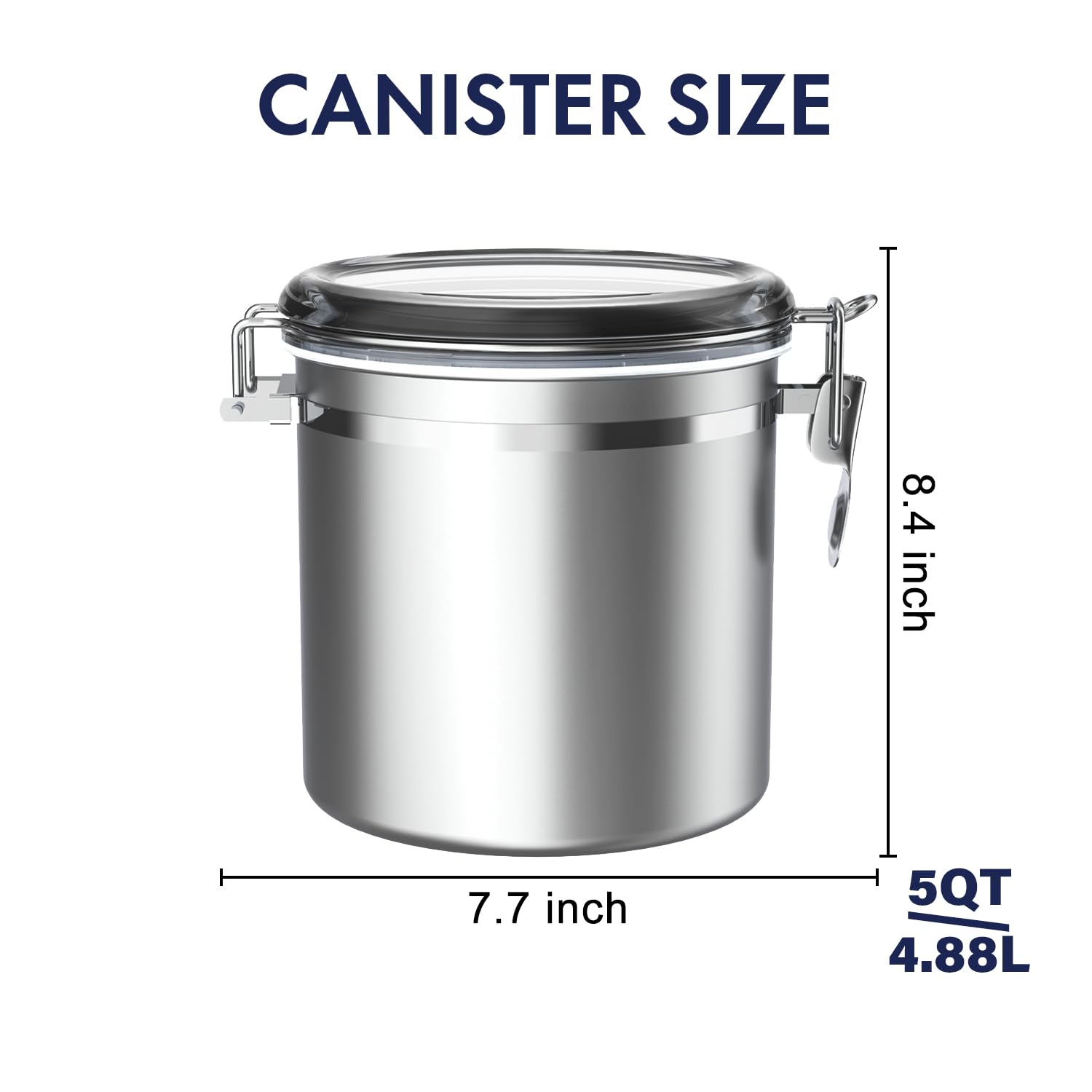 Enloy 165Oz Stainless Steel Airtight Canister For Kitchen, Large Flour Coffee Bean Tea Cereal Sugar Cookie Metal Food Storage Ca