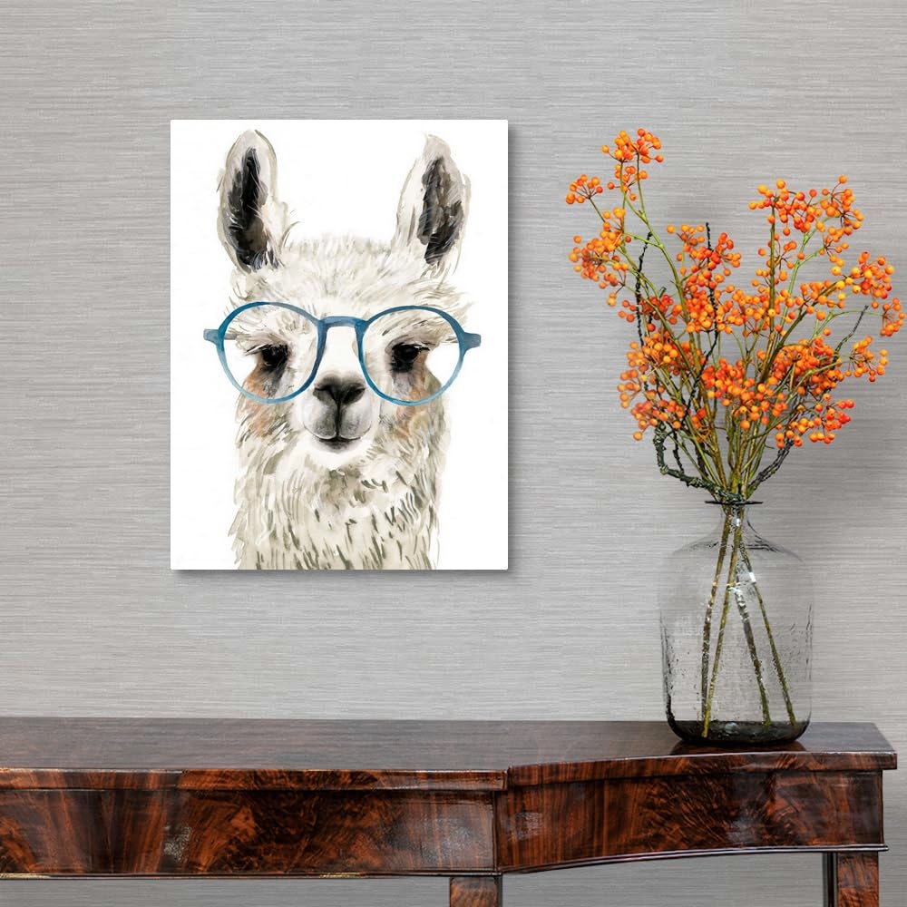 Canvas On Demand Hip Llama Ii Canvas Wall Art Print By Victoria Borges, Contemporary, Home Decor, Wildlife, Alpaca Artwork, 12''