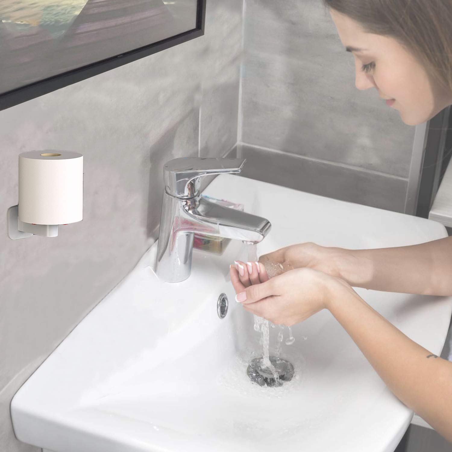 Self Adhesive Toilet Paper Holder  Paper Towel Holder - Bathroom Toilet Paper Holder Stand - Easy Installation No Drilling (White)