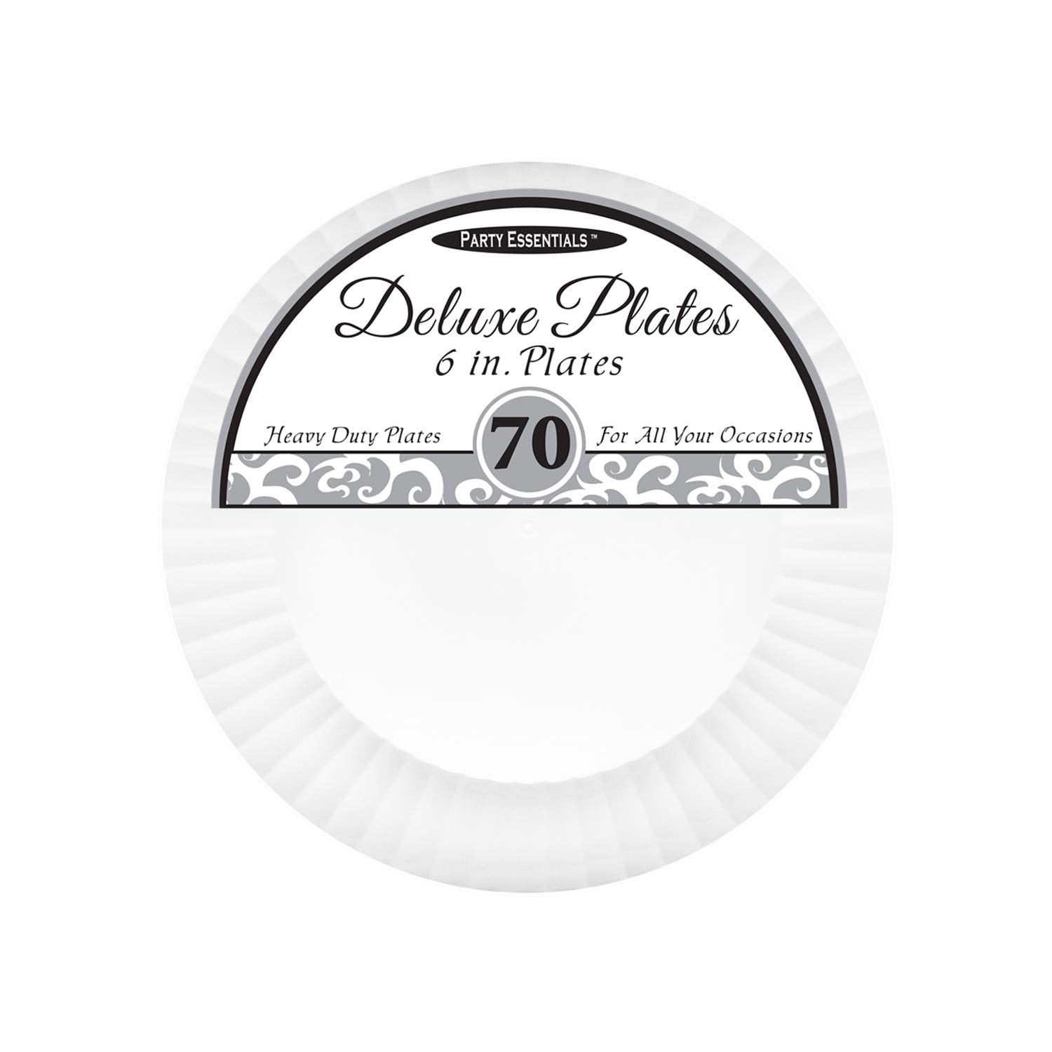 Party Essentials Deluxe Quality Hard Plastic Dinnerware Party Plates, White, 6'' 70-Count