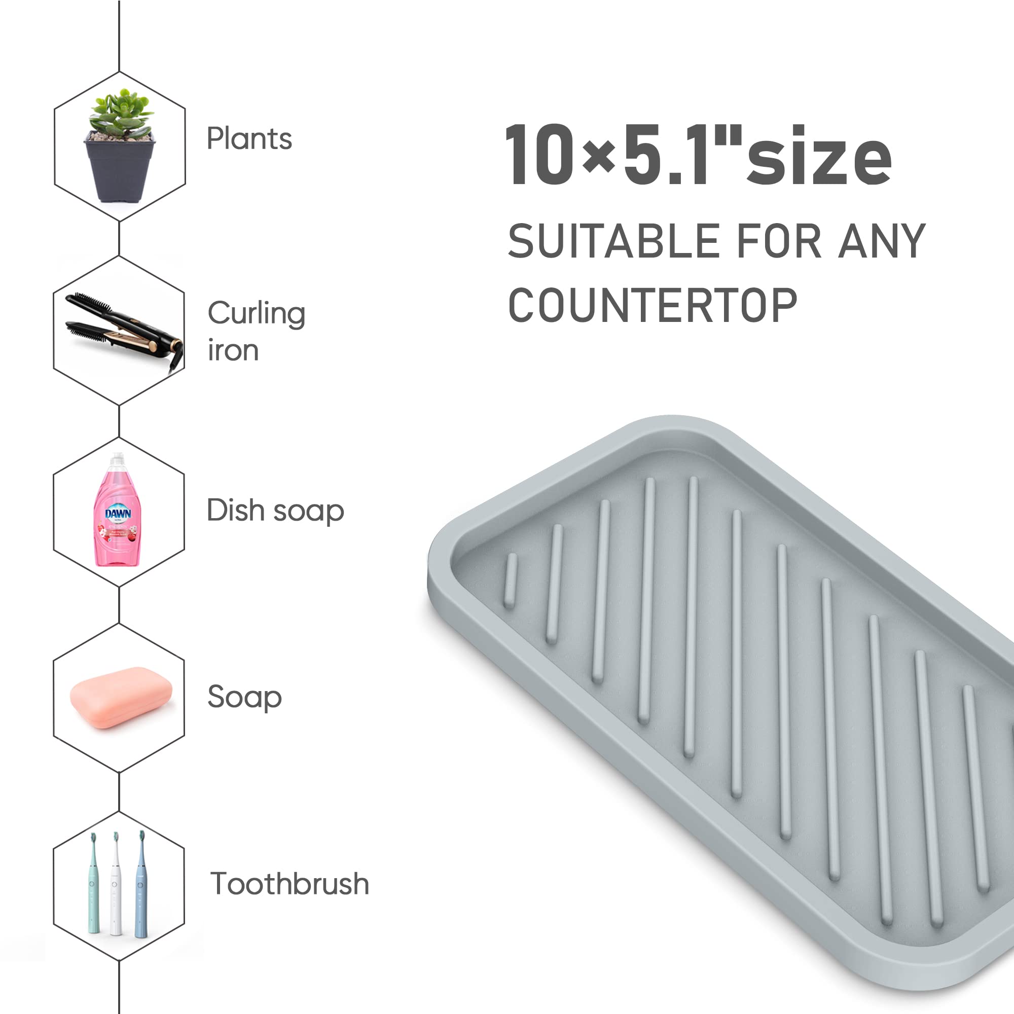 Eg-Sipro Silicone Sponge Holder,Large Great Thickened Durable 10'' Kitchen Sink Organizer Tray Kitchen Soap Tray Soap Dispenser