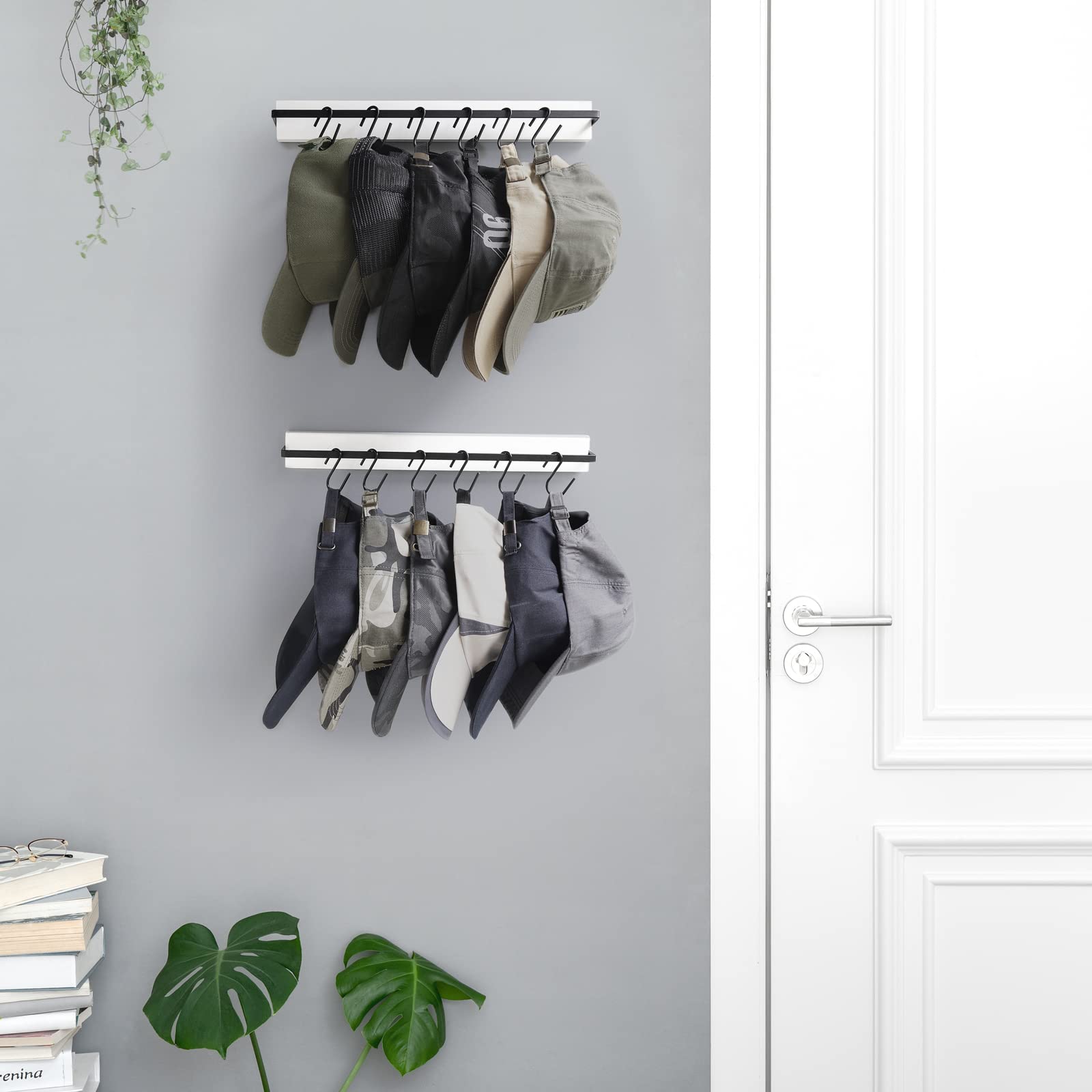 Mkono Hat Rack For Wall Wooden Baseball Caps Organizer With 20 Hooks Rustic Cowboy Hat Hanger Wall Mounted Caps Display Rack For