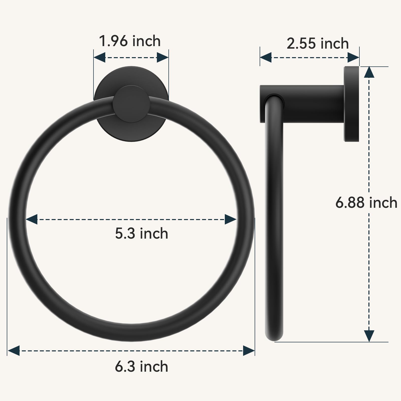 Forious Matte Black Towel Ring 2 Packs, Sus304 Stainless Steel Hand Towel Holder For Bathroom Wall Mounted, Modern Towel Hanger,