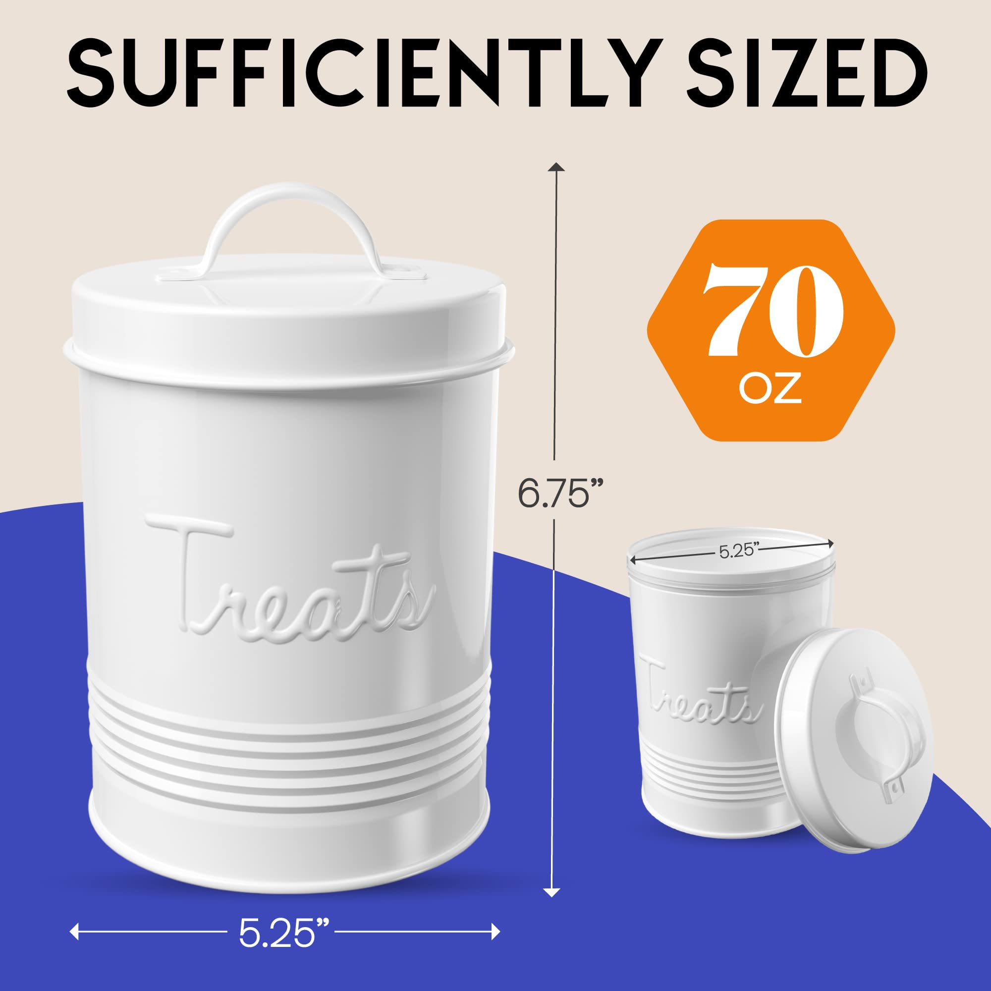 Amici Pet Retro Treats Metal Canister | Pet Food Storage Container | Airtight Lid | 72 Ounce Capacity | Farmhouse D  Cor | Rusti