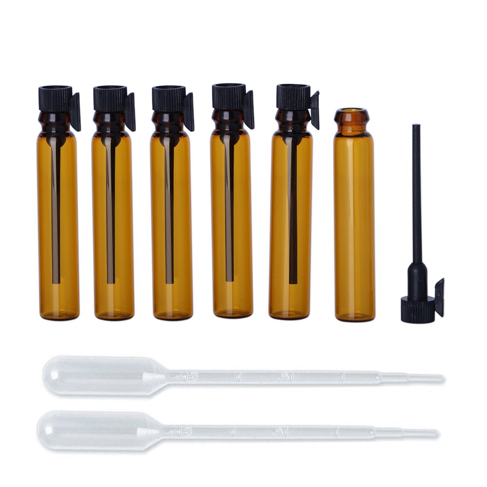 Enslz 100Pieces Amber Glass Mini Small Empty Perfume Sample Bottles Travel Refillable Aromatherapy Essential Oils Liquid Fragran