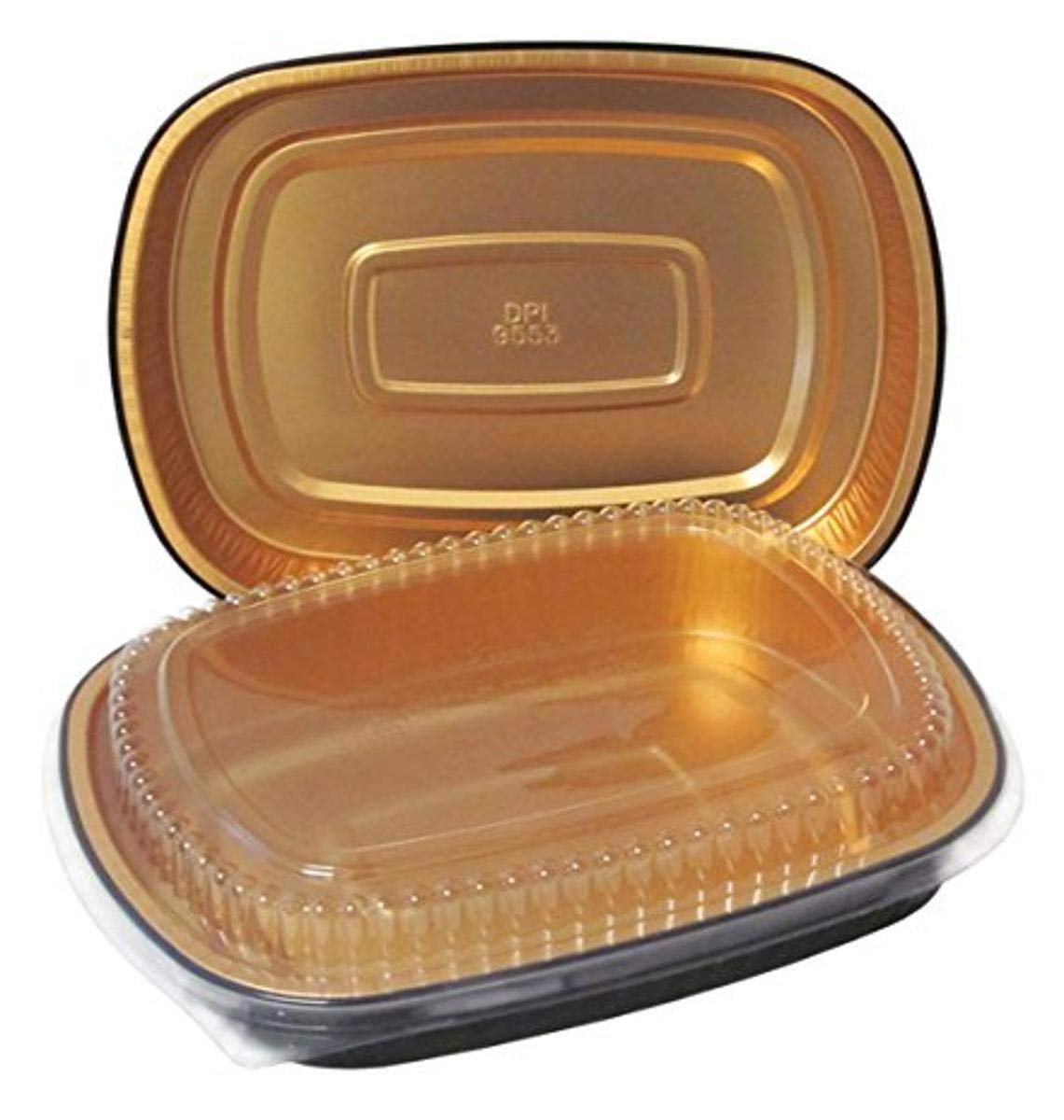 Durable Packaging Aluminum Closeable Containers, 63 Oz, 11.25 X 1.75 X 8.88, Black/gold, 50/carton