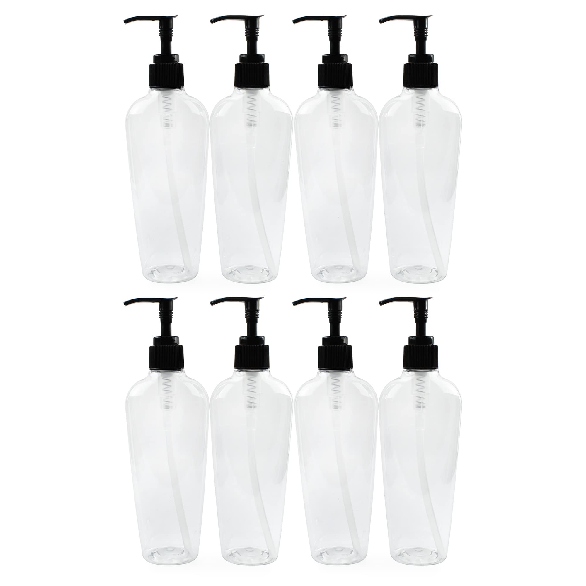 Cornucopia 8-Ounce Clear Oval-Shaped Plastic Lotion Bottles W/Pump Dispensers (8-Pack); Empty Containers For Lotion, Liquid Soap