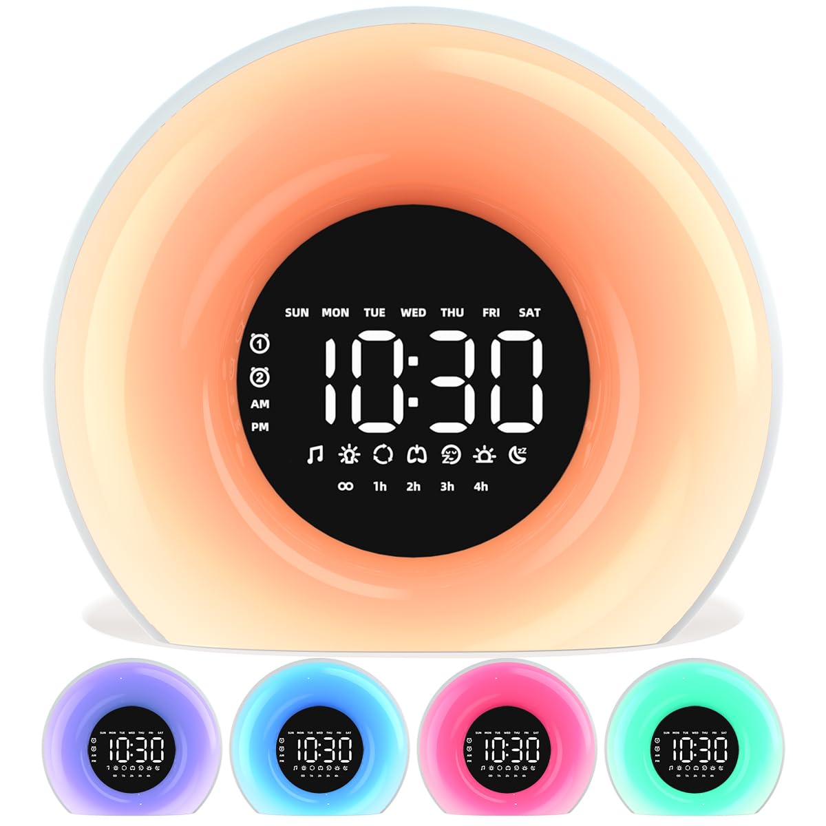 OrangeLight Wake Up Light Sunrise Alarm Clock with Sunrise Sunset Simulation 23 Nature Sleep Sounds 13 Colors Night Light Dual A