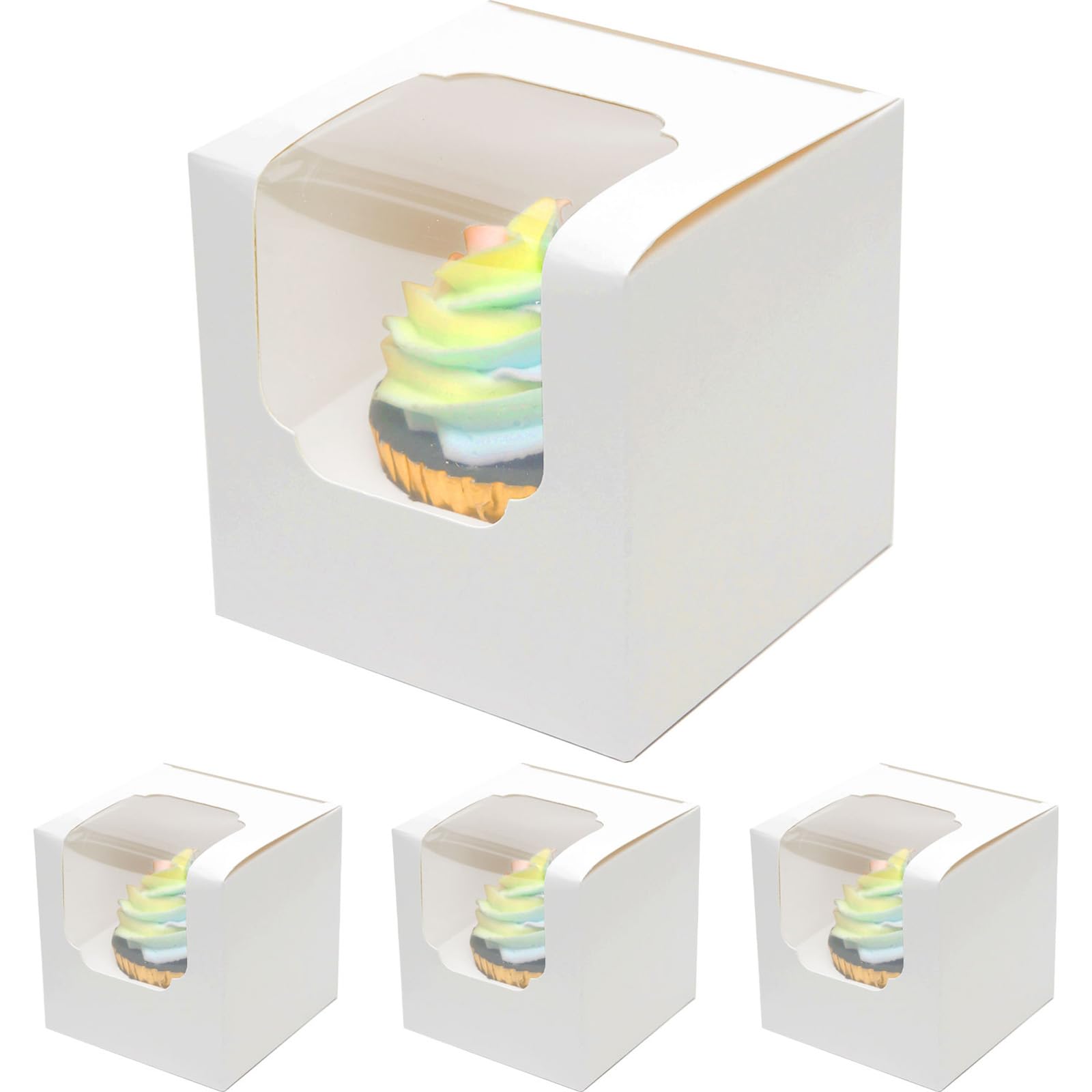 Qiqee Auto-Pop Up Cupcake Boxes 100-Packs Individual Cupcake Container White 3.5 '' X 3.5 '' X 3.5 '' Single Cupcake Boxes