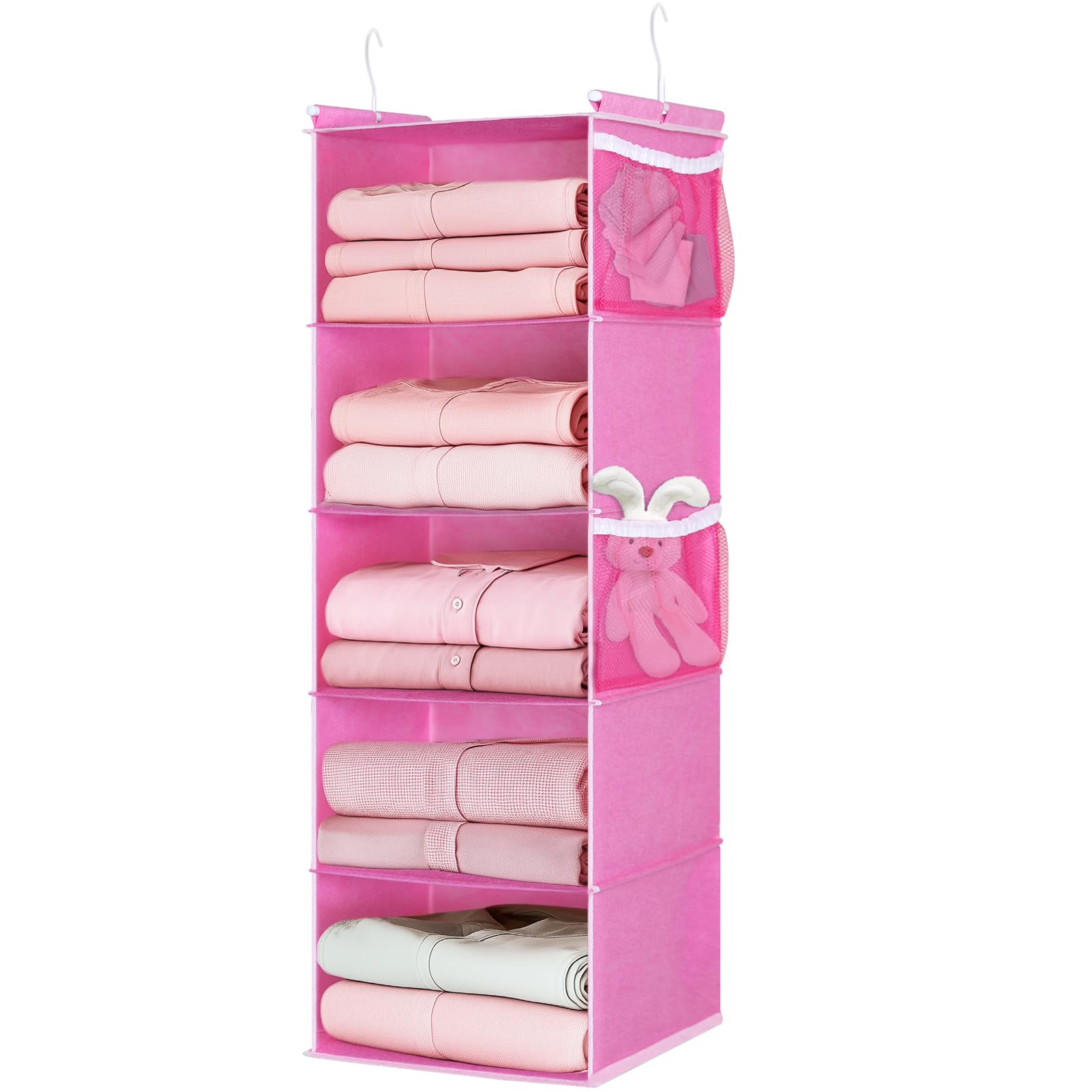 MAX Houser 5-Shelf Hanging Closet Organizer, Hanging Storage Shelves with 4 Side Pockets Space-Saving for Bedroom, Foldable (Pin