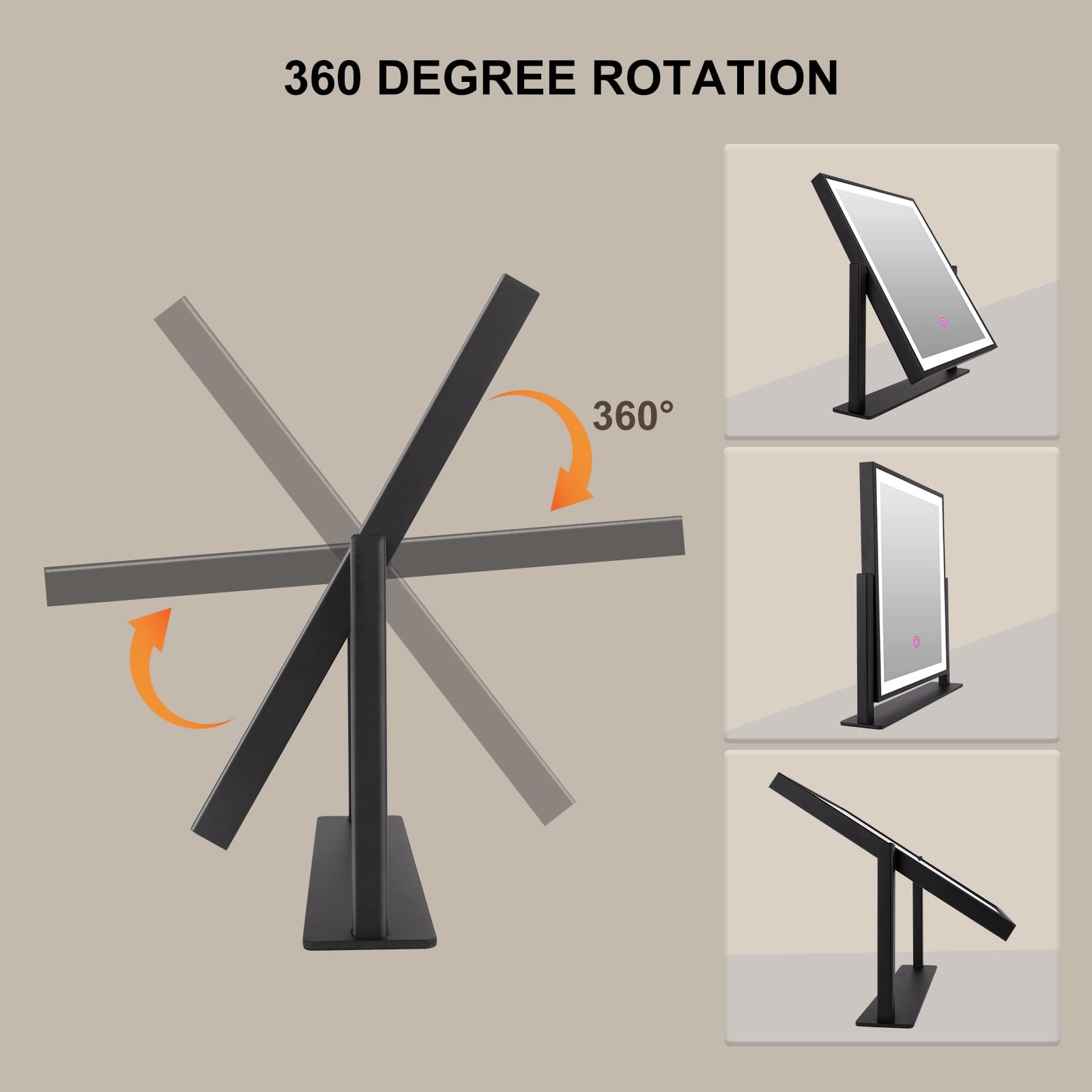 Beelux Vanity Mirror With Lights,16''  14'' Makeup Mirror With Light Smart Touch Control Dimmable 3 Modes Lighted Led Mirror 360