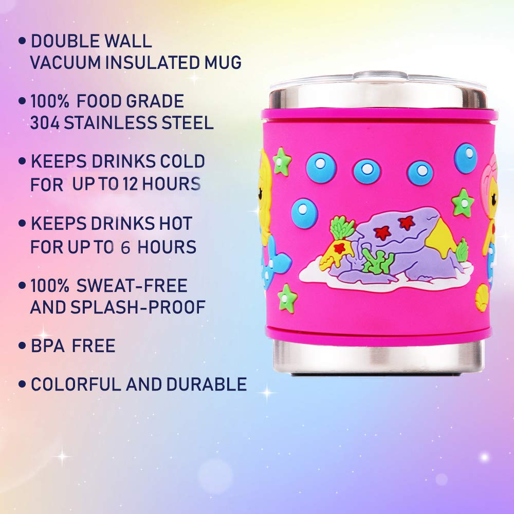F-32 12 Oz Kids Stainless Steel Mermaid 3D Mug With 2 Pack Slider Closure Lids - Eco-Friendly - Bpa Free Signature Collection (M