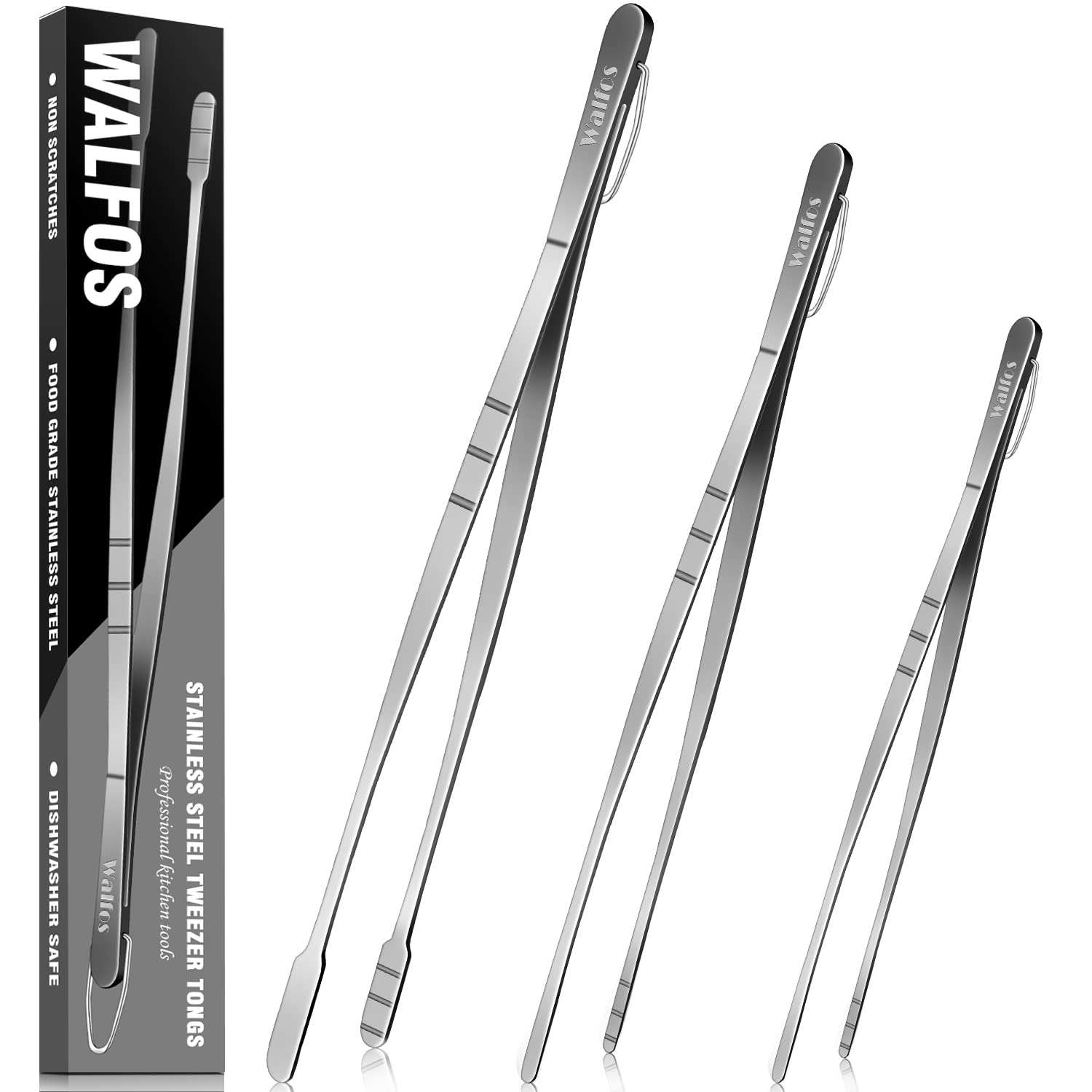 Walfos Tweezer Tongs For Cooking,Kitchen Tweezers Stainless Steel Pasta Tweezers Tongs For Cooking, Roasting, Grabbing Small Obj