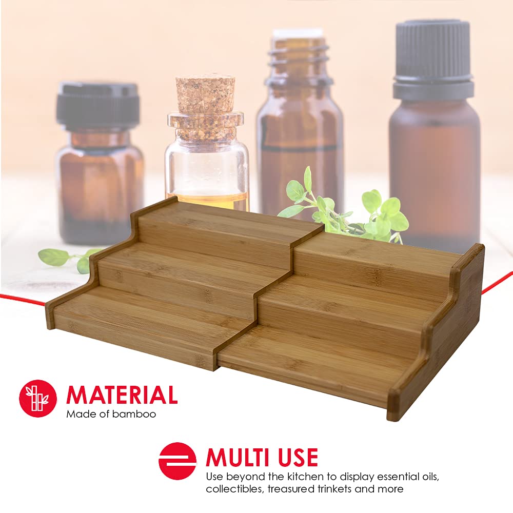 Home Basics Bamboo Expandable Kitchen Cabinet, Pantry, Shelf Organizer/Spice Rack- 3 Level Storage, Easy Pull Out, Eco-Friendly,