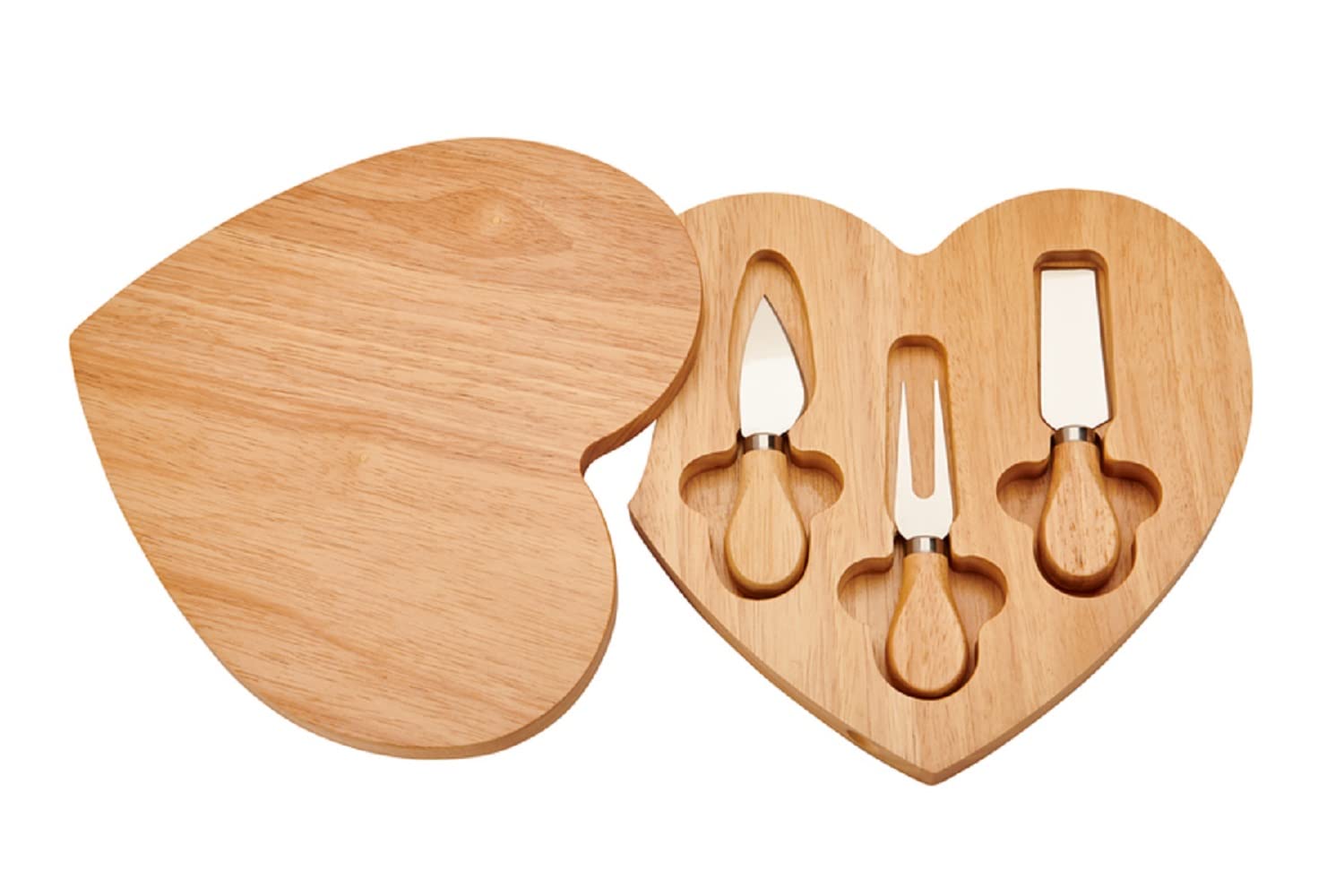Creative Gifts 015827 Wood Heart Cheese Set With 3 Wood Handled Utensils