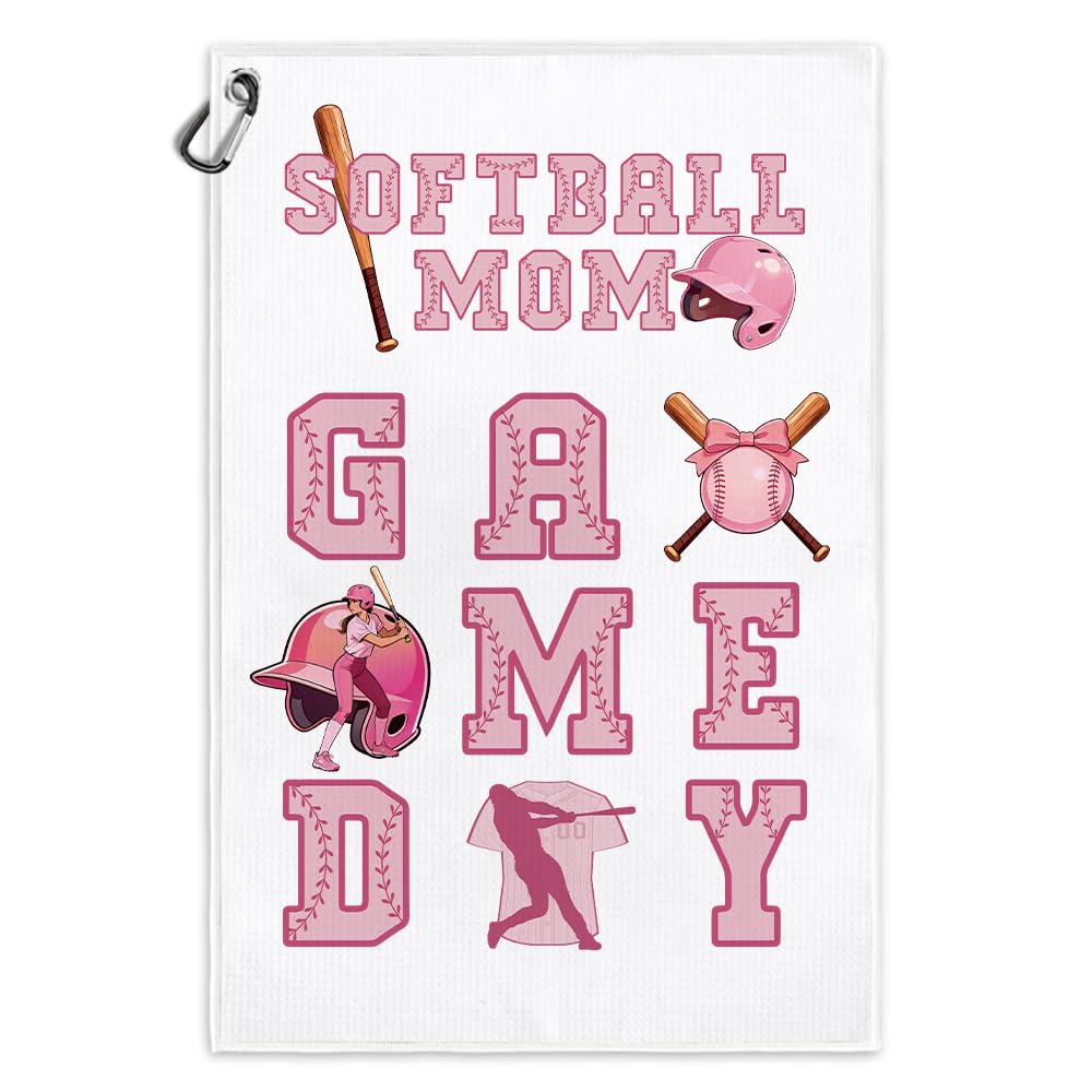 Msticey Softball Mom Game Day Funny Printed Microfiber Softball Towel with Clip, Softballs Accessories for Women Girls Mom Siste