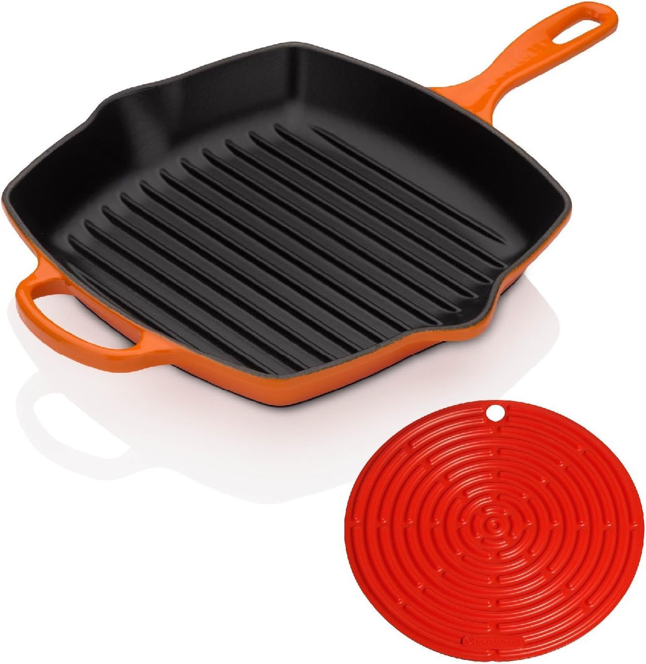 Le Creuset Enameled Cast Iron Signature Square Skillet Grill, 10.25'', Flame