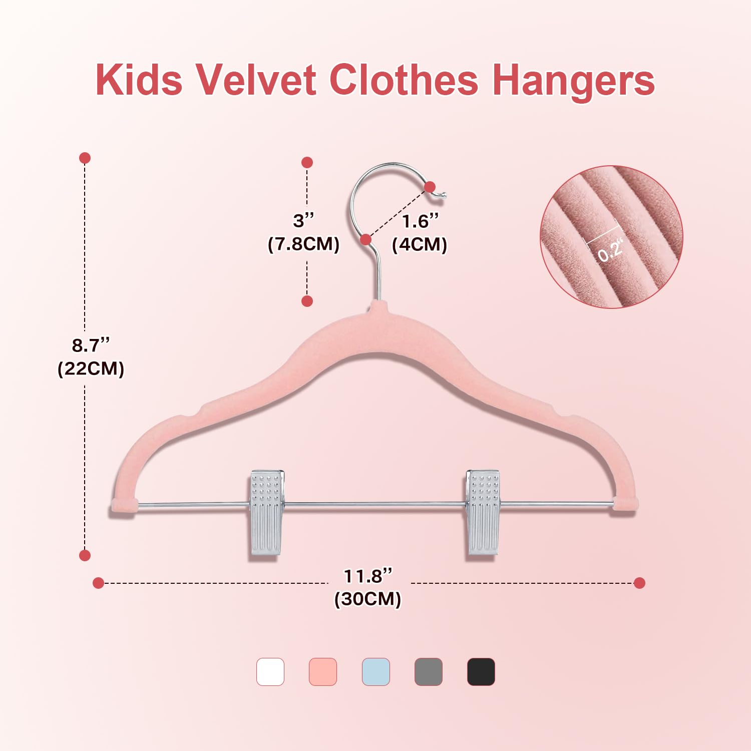 Wellong Baby Clothes Hangers With Clips, 14 Packs Kids Velvet Clothes Hangers, Heavy-Duty Childrens Hangers, Storage Organizer C